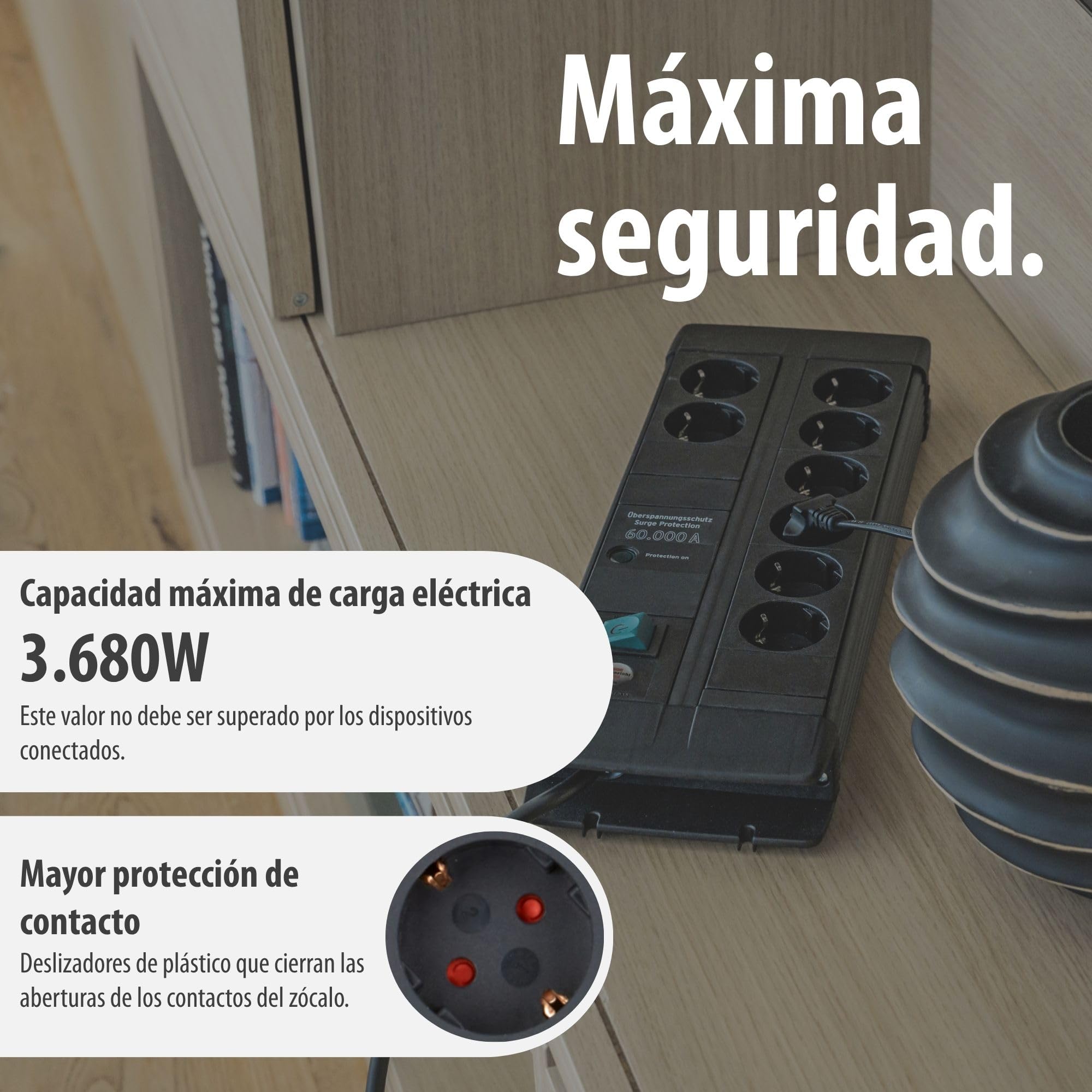 Brennenstuhl Premium-Line Duo regleta enchufes de 8 Tomas con protección contra sobretensiones (Cable de 3 m, Interruptor, protección hasta 60.000 A, Fabricado en Alemania) Negro