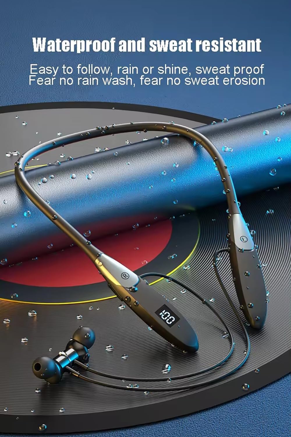 Neckband Bluetooth Headphones 60H Music Time Wireless Stereo Neckband Earbuds Bluetooth 5.3 LED Digital Display ENC Call Noise Cancellation Silicone Collar in Ear Headset for Sports/Workout （Grey）