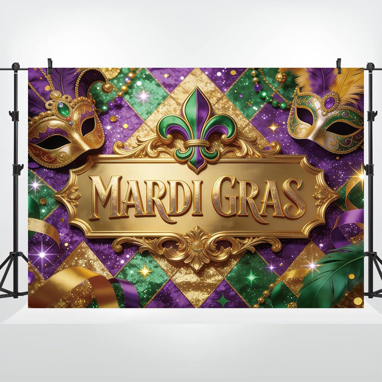 3,6 x 1,8 m tło scena festiwal Mardi Gras wystrój złota lilia maski wzór brokatowo-zielony motyw karnawał Nowy Orlean akcesoria studyjne fotograficzne