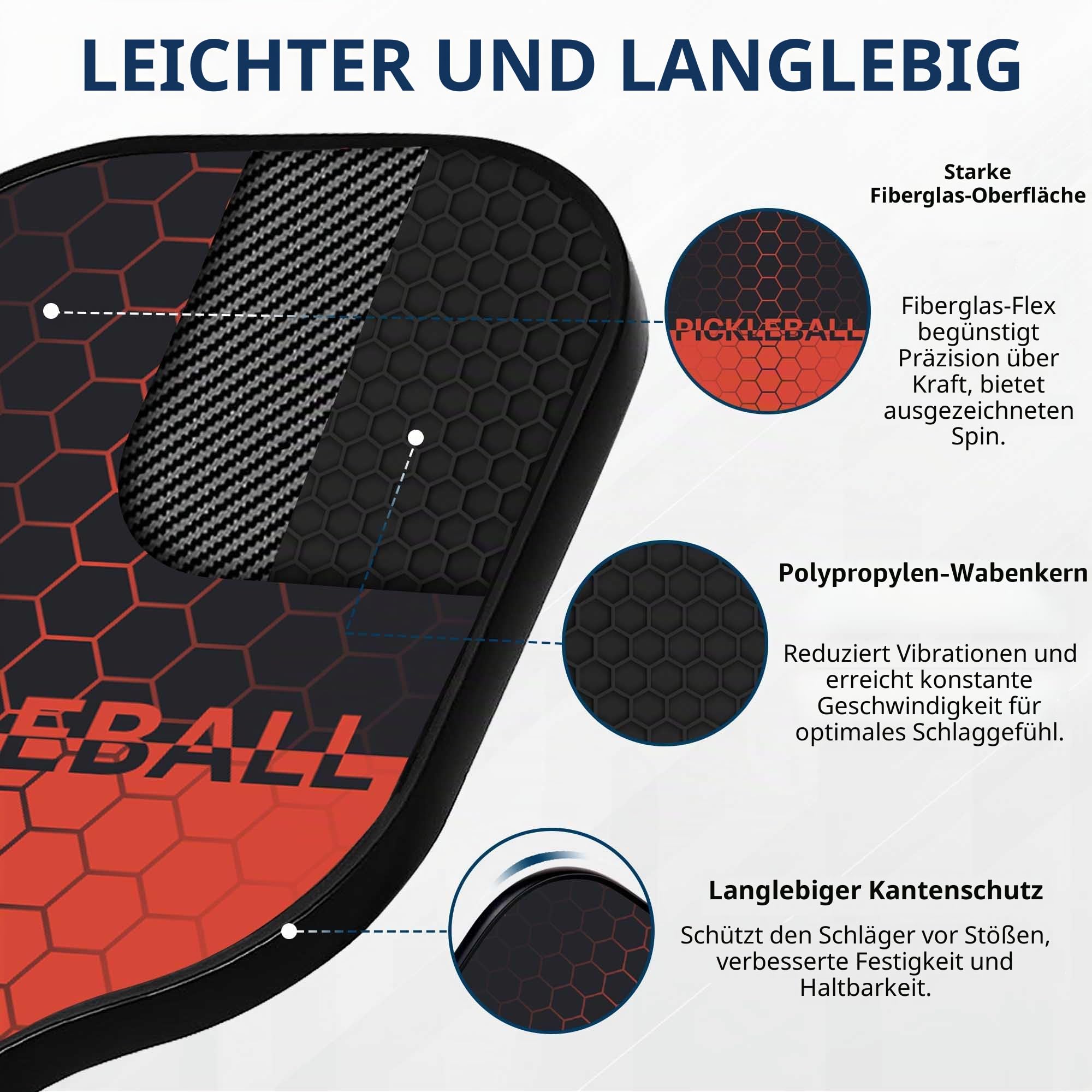 Pickleball Set, Pickleball Schläger mit Fiberglas Oberfläche Pickle Ball Paddles mit 4 Bällen Ausrüstung und Tragbare Rucksack, Pickleball Sport für Anfänger/Freizeitspieler