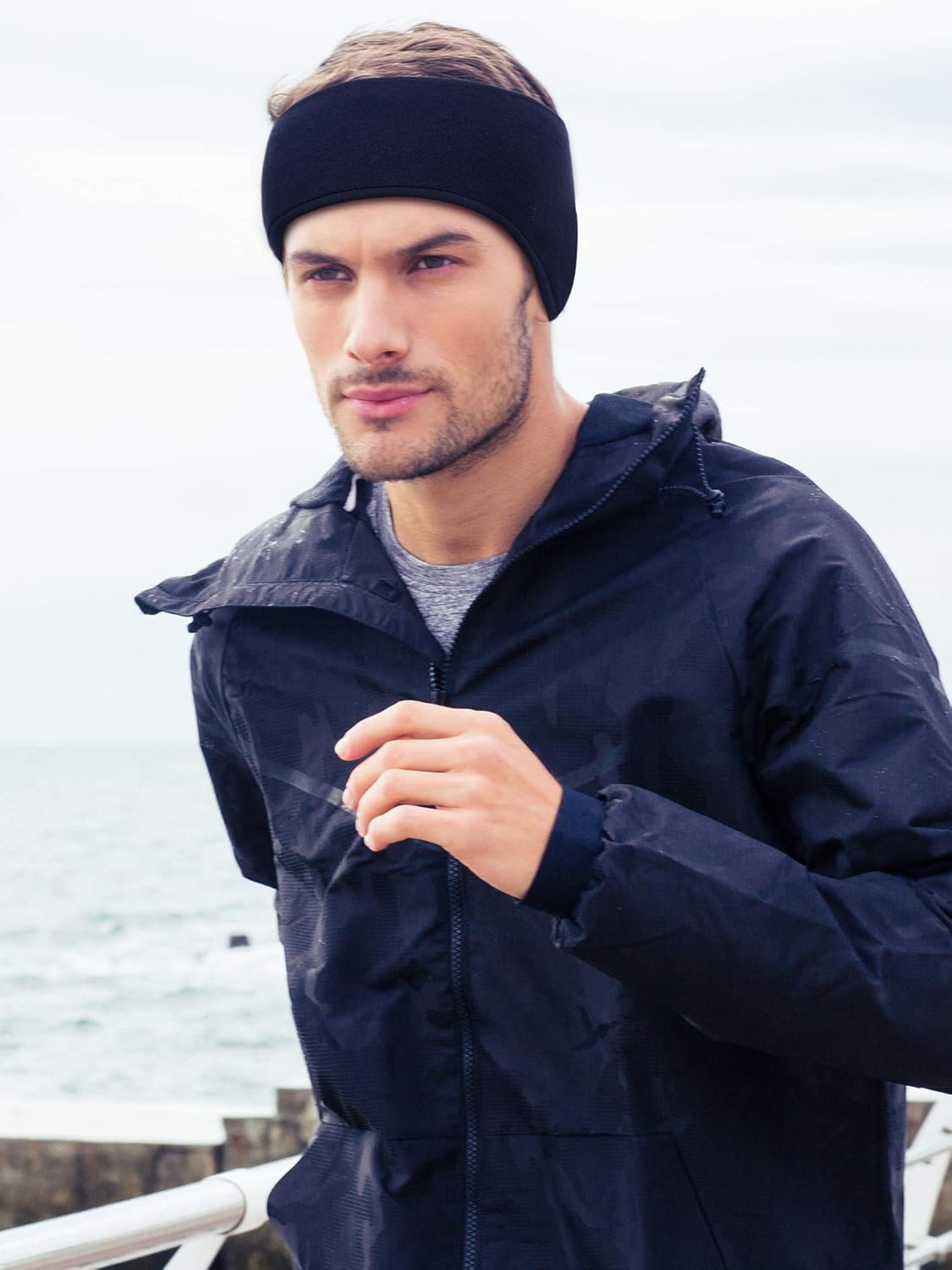 SATINIOR 4 Pieces Ear Warmers Headband Ear Muffs Headband Fleece Non Slip Winter Headband for Running Outdoor Activities(Black, Grey, Navy Blue) - Image 6