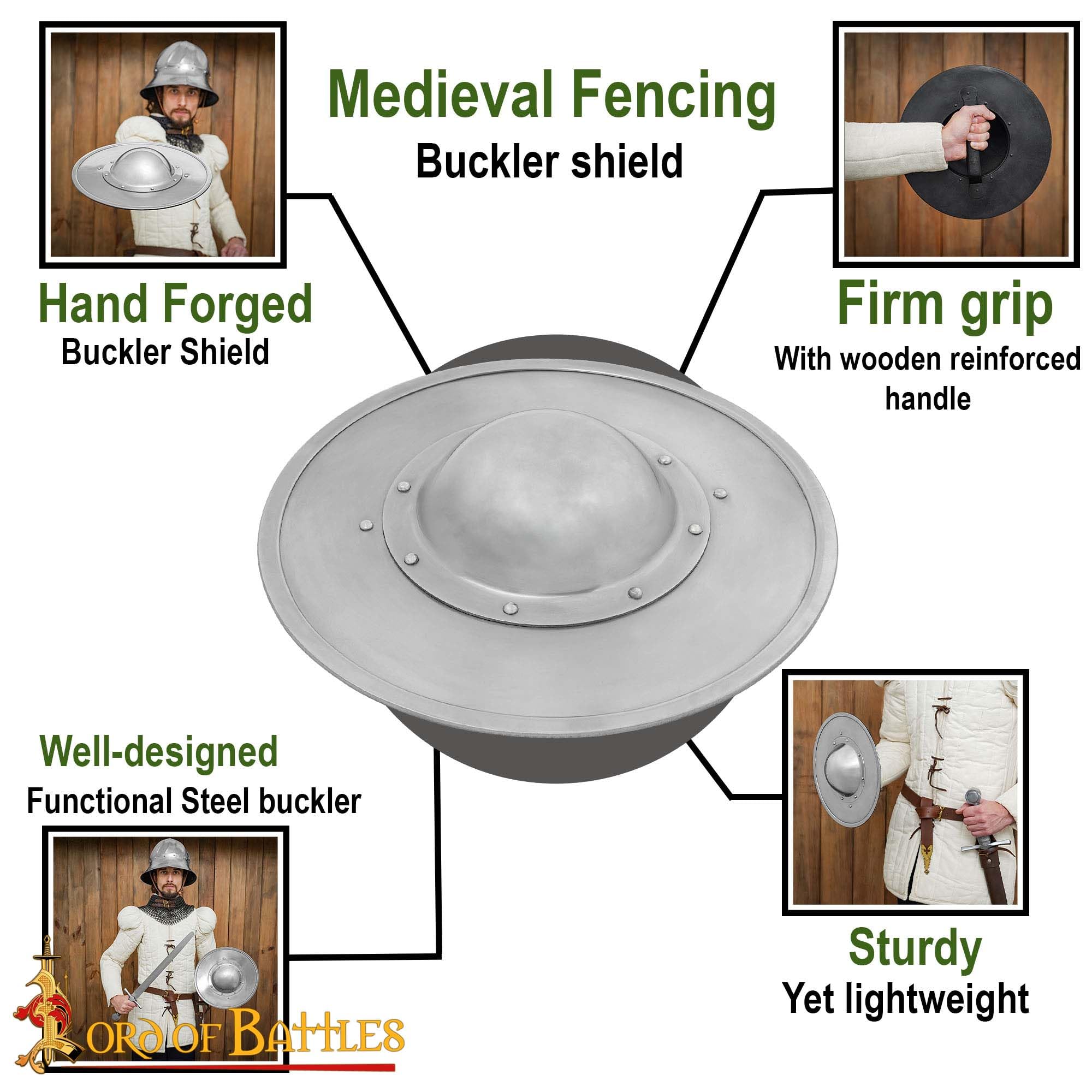 Lord of Battles Late Medieval Steel Buckler Handmade Shield with Wooden Handle Battle Ready - Image 4