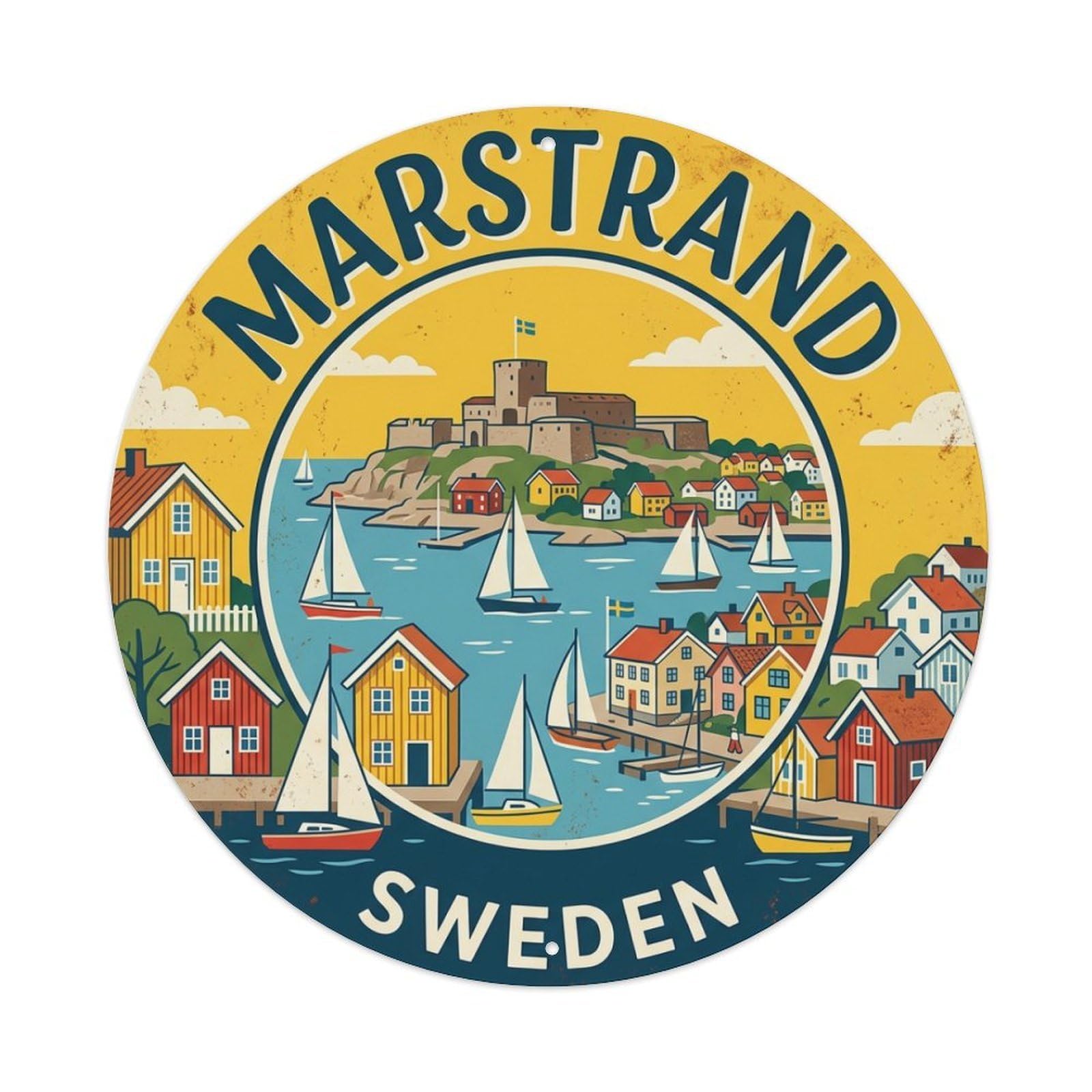 Vintage Travel Marstrand Sweden Seaside Metal Tin Sign