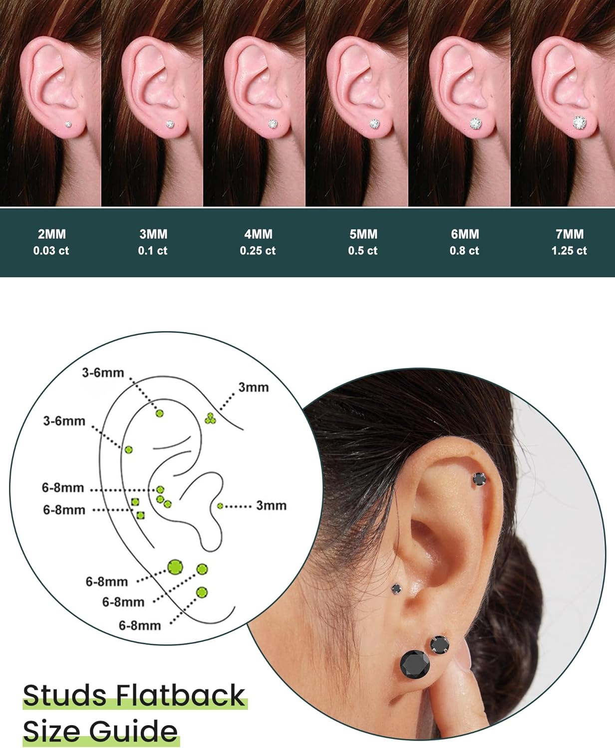 6 Pairs Stud Earrings Set, Hypoallergenic Cubic Zirconia 316L Earrings Stainless Steel CZ Earrings 3-8mm (Steel color) - Image 5