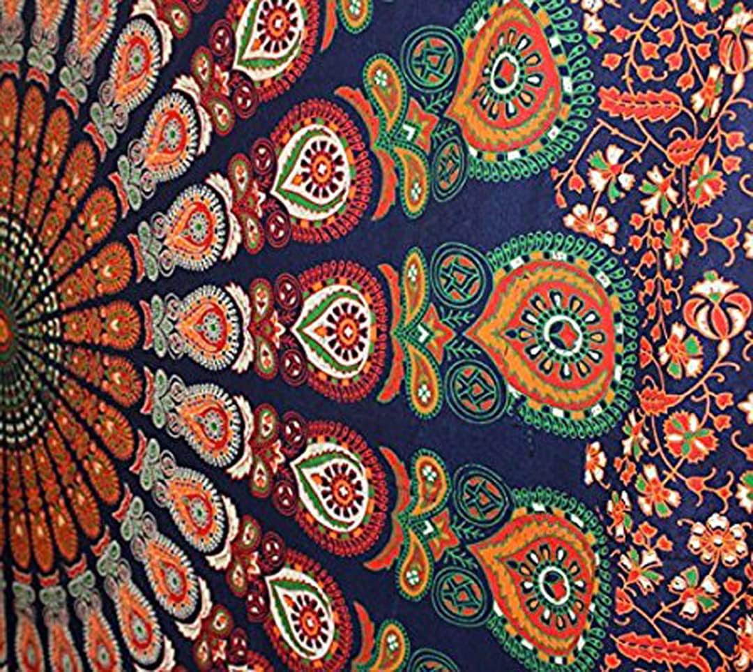 raajsee Blue Orange Tapestry Mandala Wall Hangings, Indian cotton Beach Throw Blanket, Hippie Tapestries Boho Décor - Image 4