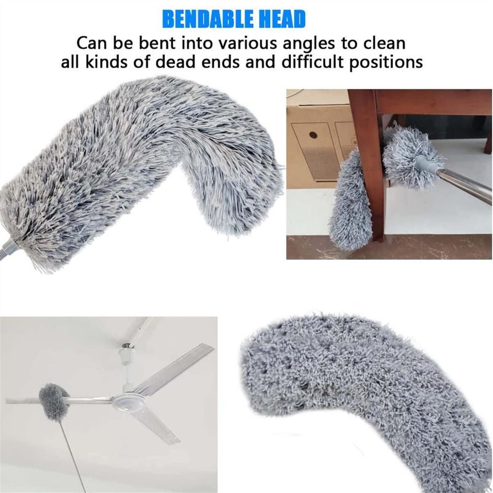 Plumeau plumeau Extra Long en Microfibre avec Perche télescopique tête Lavable Pliable plumeau Non Pelucheux