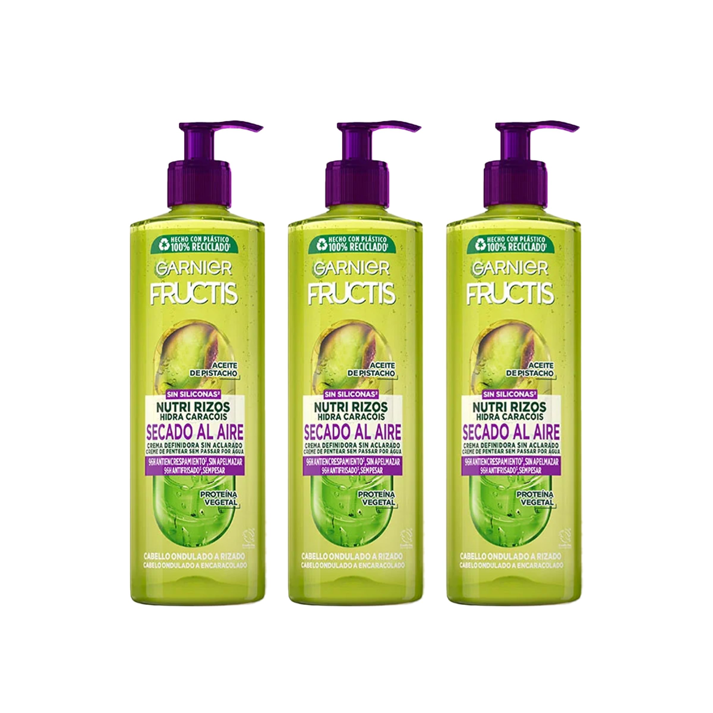 Garnier Fructis , Nutri Curls Air-Dried Light Free Krem, do włosów kręconych lub falowanych, z pektyną owocową i olejkiem pistacjowym, odżywia i definiuje loki bez suszarki do włosów, opakowanie 3x400ml