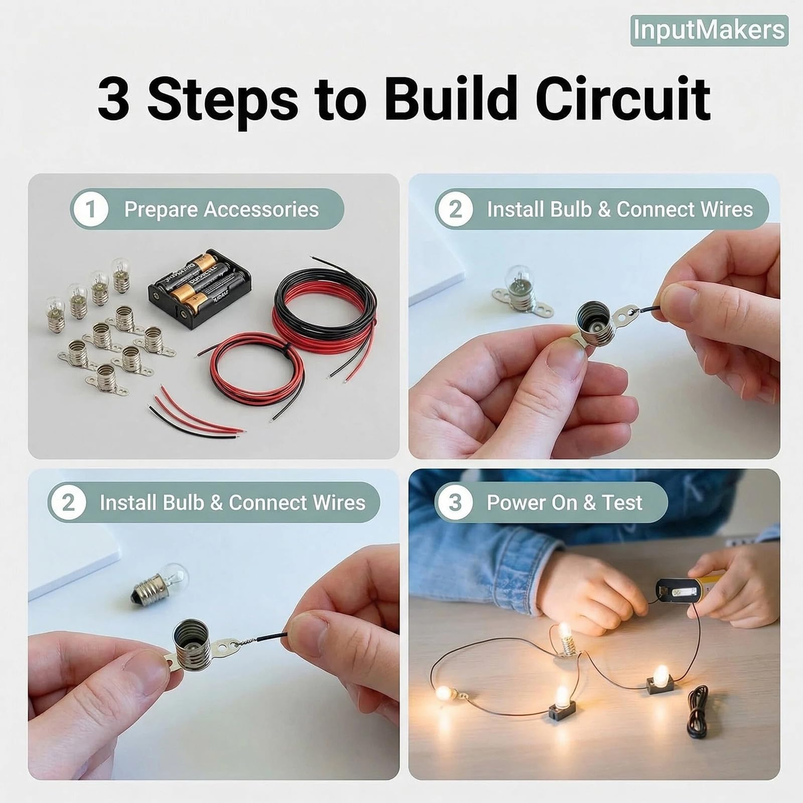 Kit Completo de Educación Eléctrica: 25 Bombillas de 3.8V 0.3A E10 con 25 Portalámparas Base E10,para Experimentación en Circuitos Eléctricos Escolares y Manualidades Técnicas con Material Didáctico — view 4