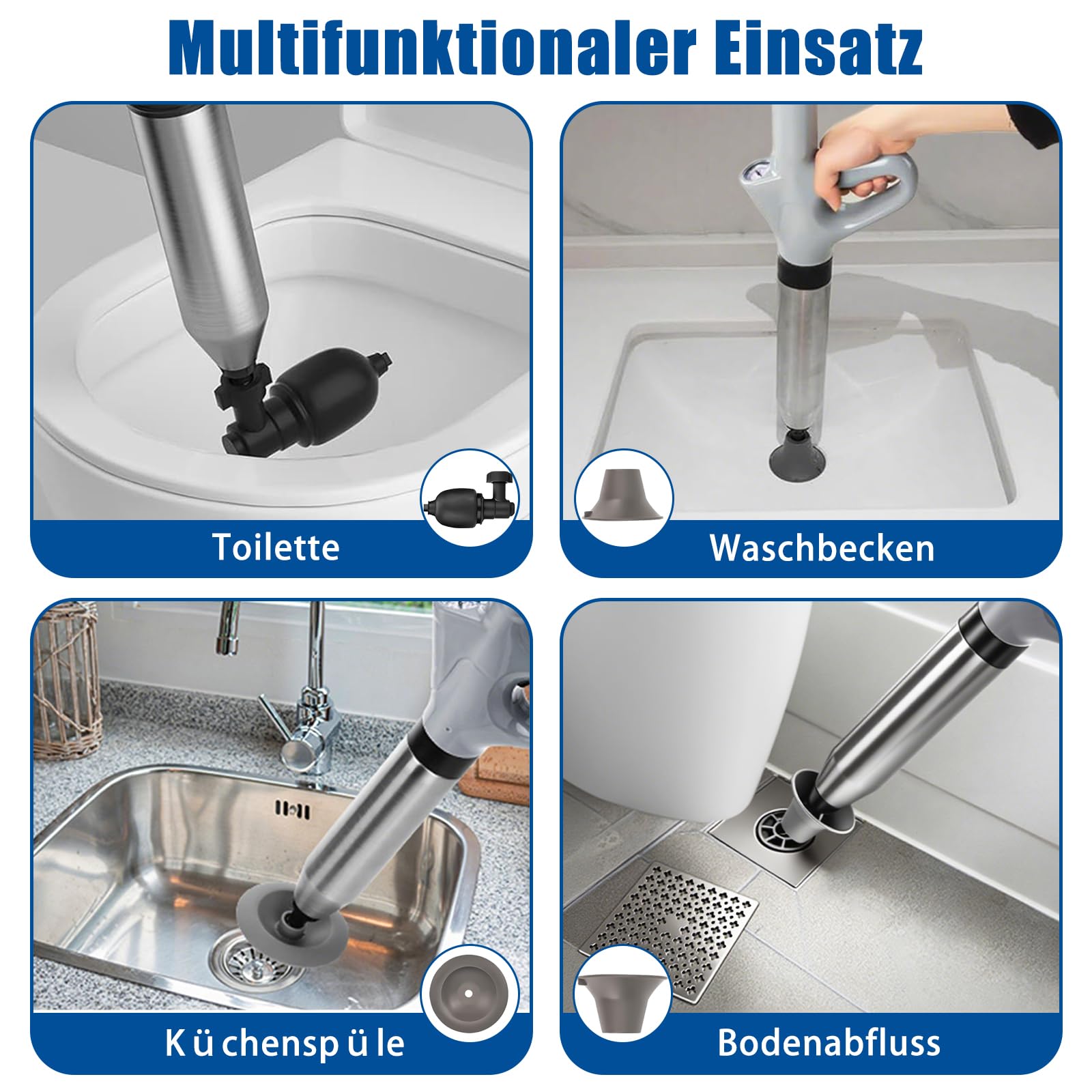 Relaxdays - Déboucheur De Canalisation à Pompe - Fonctionnement Par Air Comprimé - 2 Adaptateurs Pour Douche Evier A Pression Sans Produits Chimiques Noirrouge 76261509