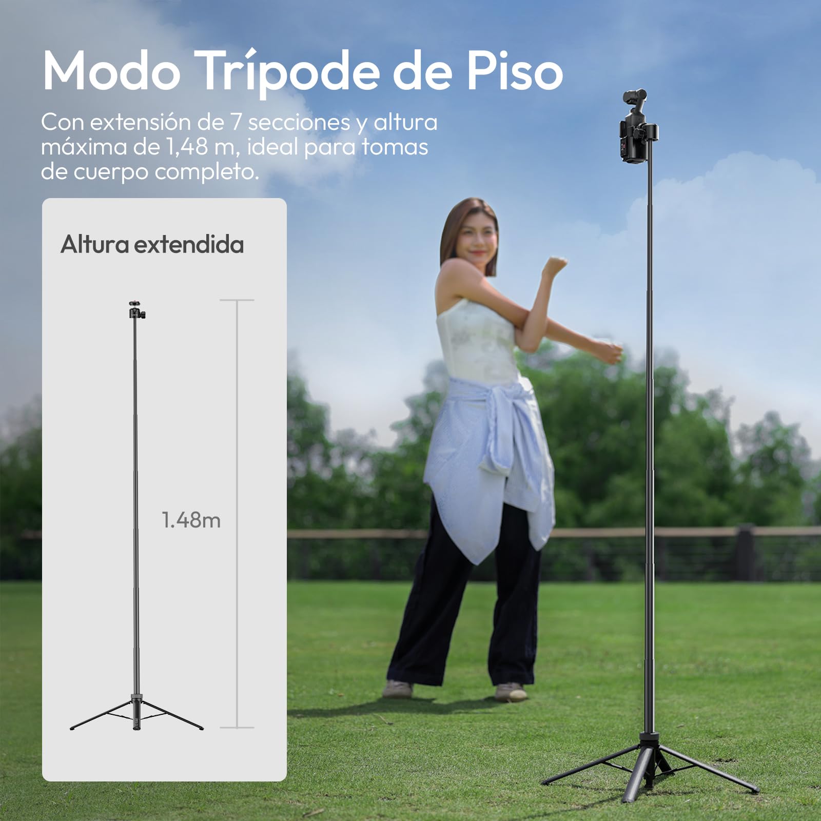 Ulanzi TT24 Trípode Palo Selfie con Liberación Rápida Cka para Cámara de Acción dji Pocket 3/4, dji Osmo Action 5 4, GoPro, Insta360 X5/X4/X3/Ace Pro/One X2, Accesorios para Cámara de Acción