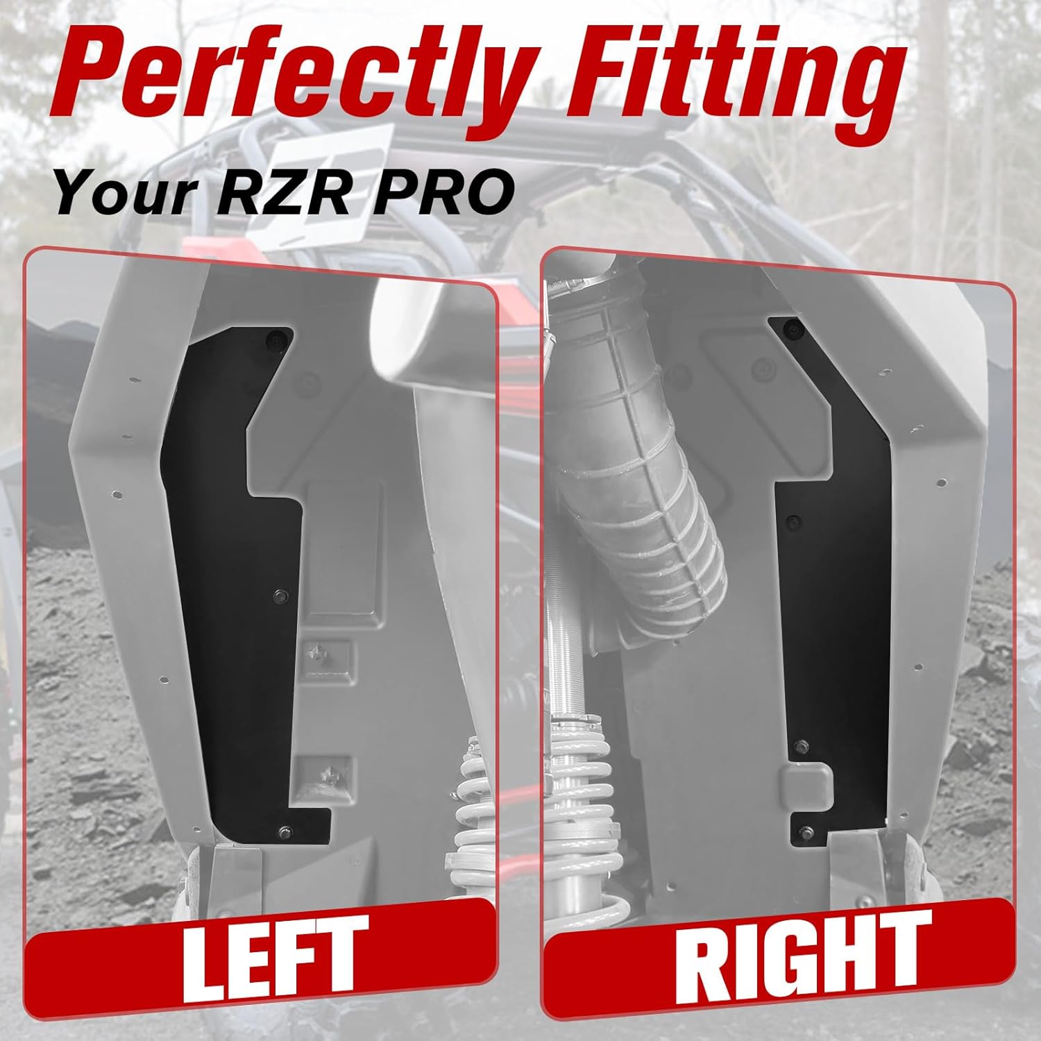 Rear Wheel Well Block Offs for 2020-2024 Polaris RZR PRO XP/RZR PRO XP 4 Fender Flares Accessories, Steel Black Powder Coating Mud Flaps, All Weather Protection