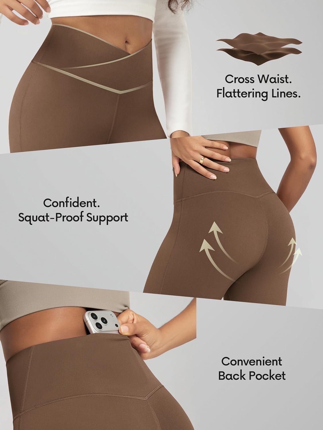 ODODOS Women's Crossover Flared Yoga Pants Cloud Feeling Soft High Waist Bootcut Leggings with Back Pocket -30" / 32" Inseam