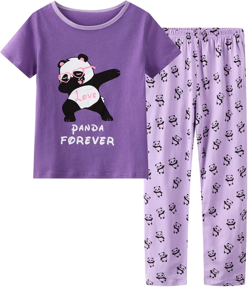 Pijamas para niñas, lindos pantalones de unicornio y camiseta de manga corta, conjunto de ropa de dormir de algodón para niños grandes, talla 6-16