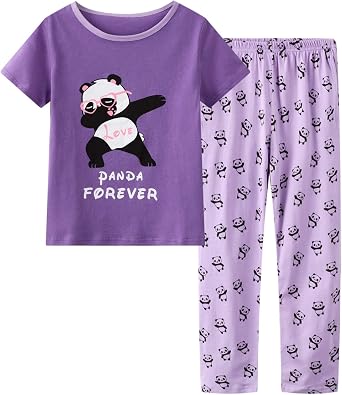 Pajamas for Girls Cute Unicorn Pants and Short Sleeve Tee Big Kids Cotton Sleepwear Set Size 6-16