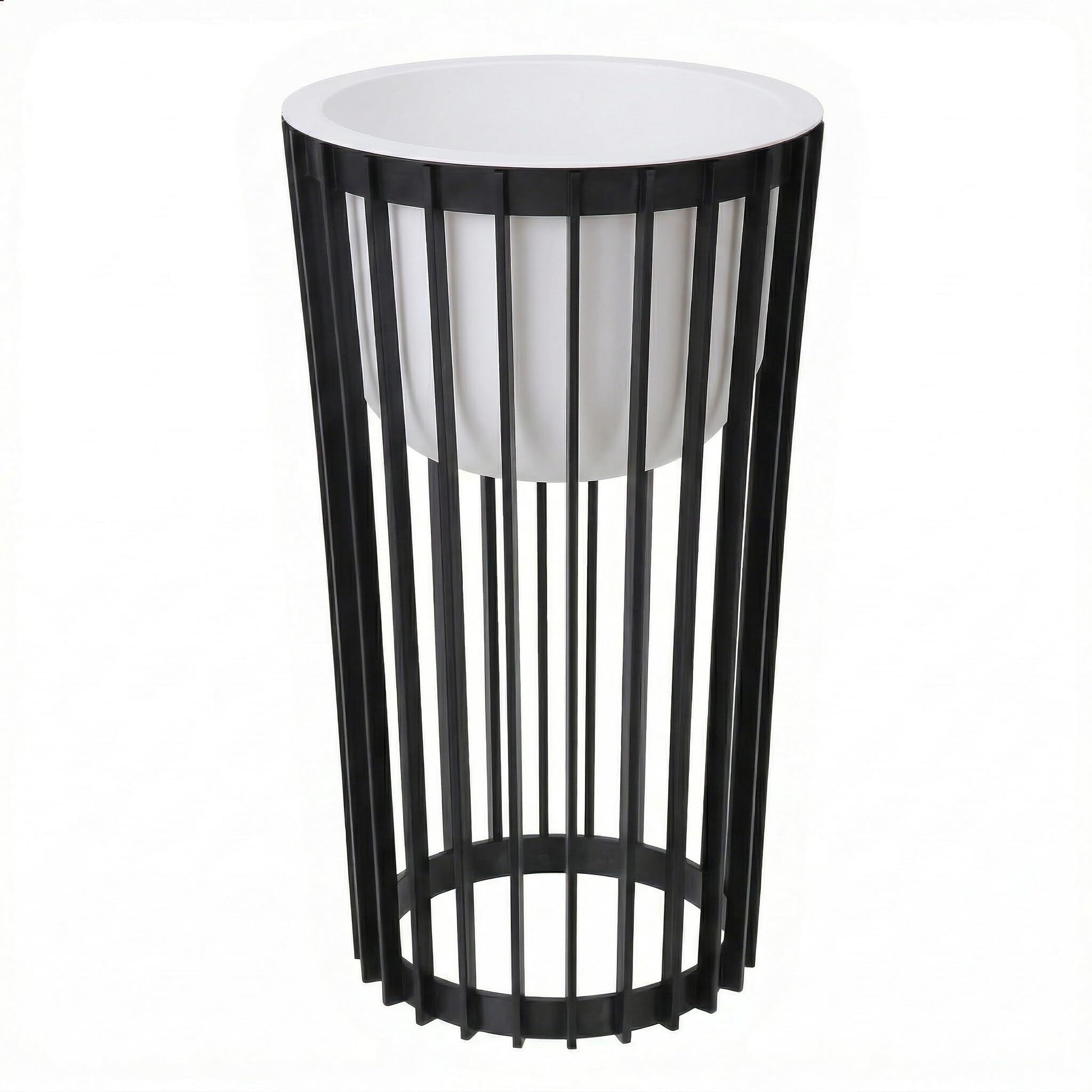 SPARKLE PLANTS Modern Slatted Plant Pot Stand – Reversible 2-in-1 Indoor Outdoor Planter Holder with Insert or Shelf Option – 40cm / 54cm (Large Black Stand + Large White Insert)