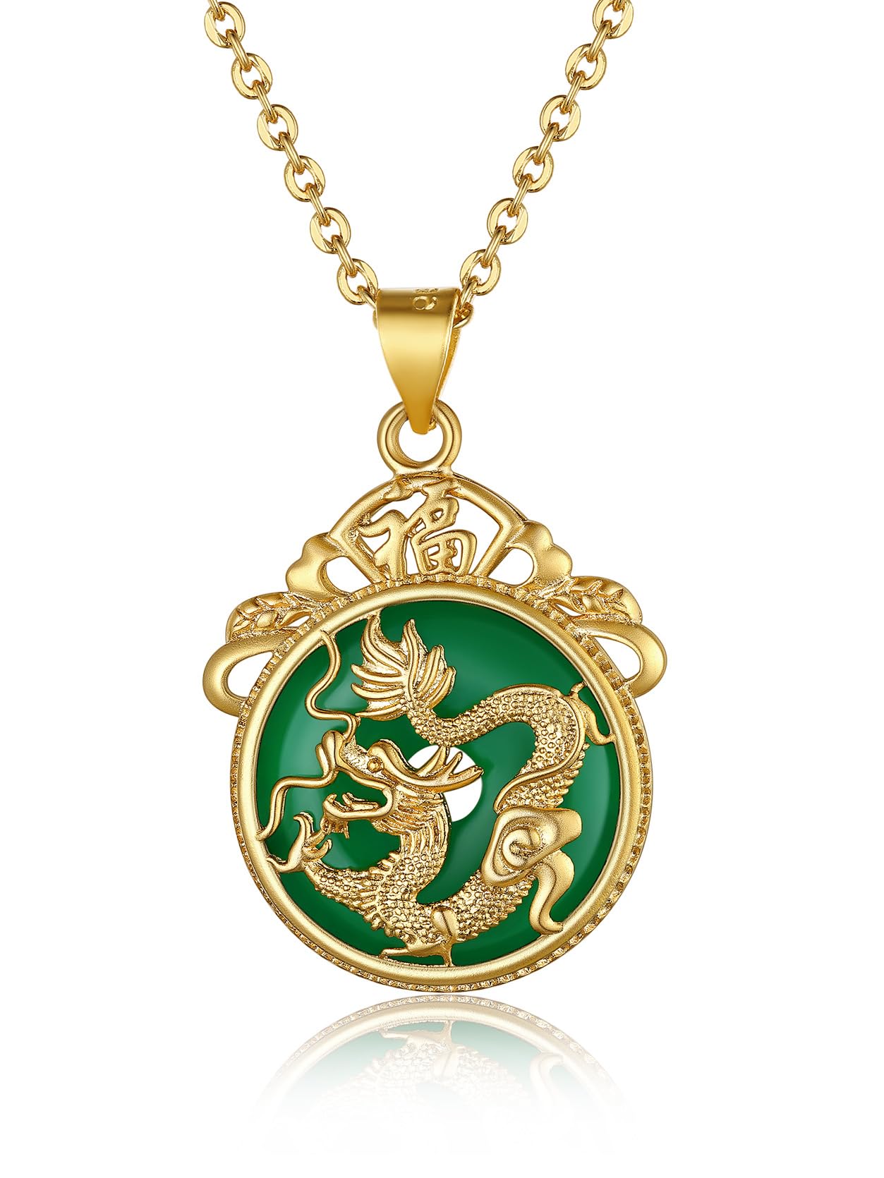 GoldChic Jewelry Gold Plated Dragon Necklace for Men Women, Buddha Totem Pendant Lucky Charm, Womens Chinese Religion Lucky Jade Amulet Protection Fengshui Jewelry