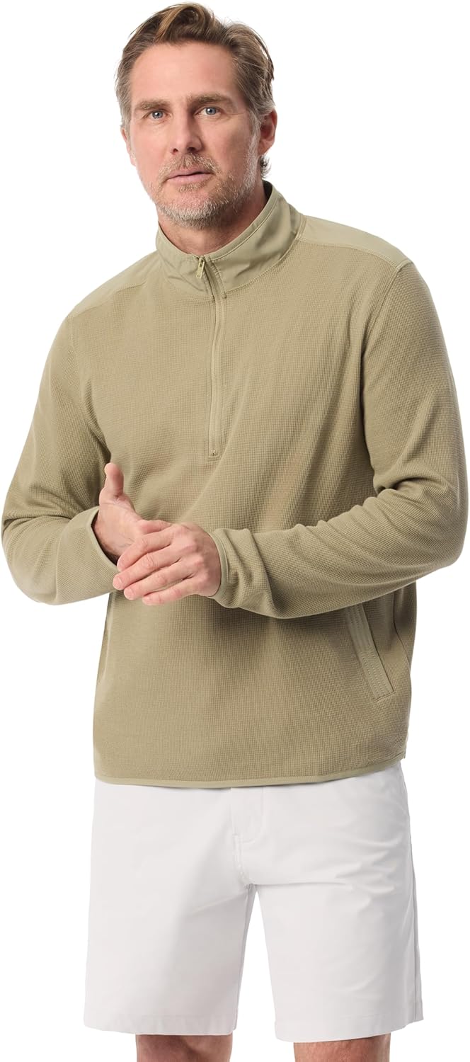 BASS OUTDOOR Men's 1/4 Zip Front Waffle Texture Long Sleeve Knit Pullover Standard