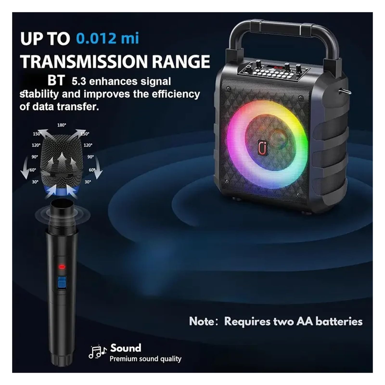 Zestaw Karaoke Z 2 Bezprzewodowymi Mikrofonami Karaoke, Przenośnymi Głośnikami Bluetooth, Domowym Systemem Karaoke 0K Z Kolorowymi Światłami RGB