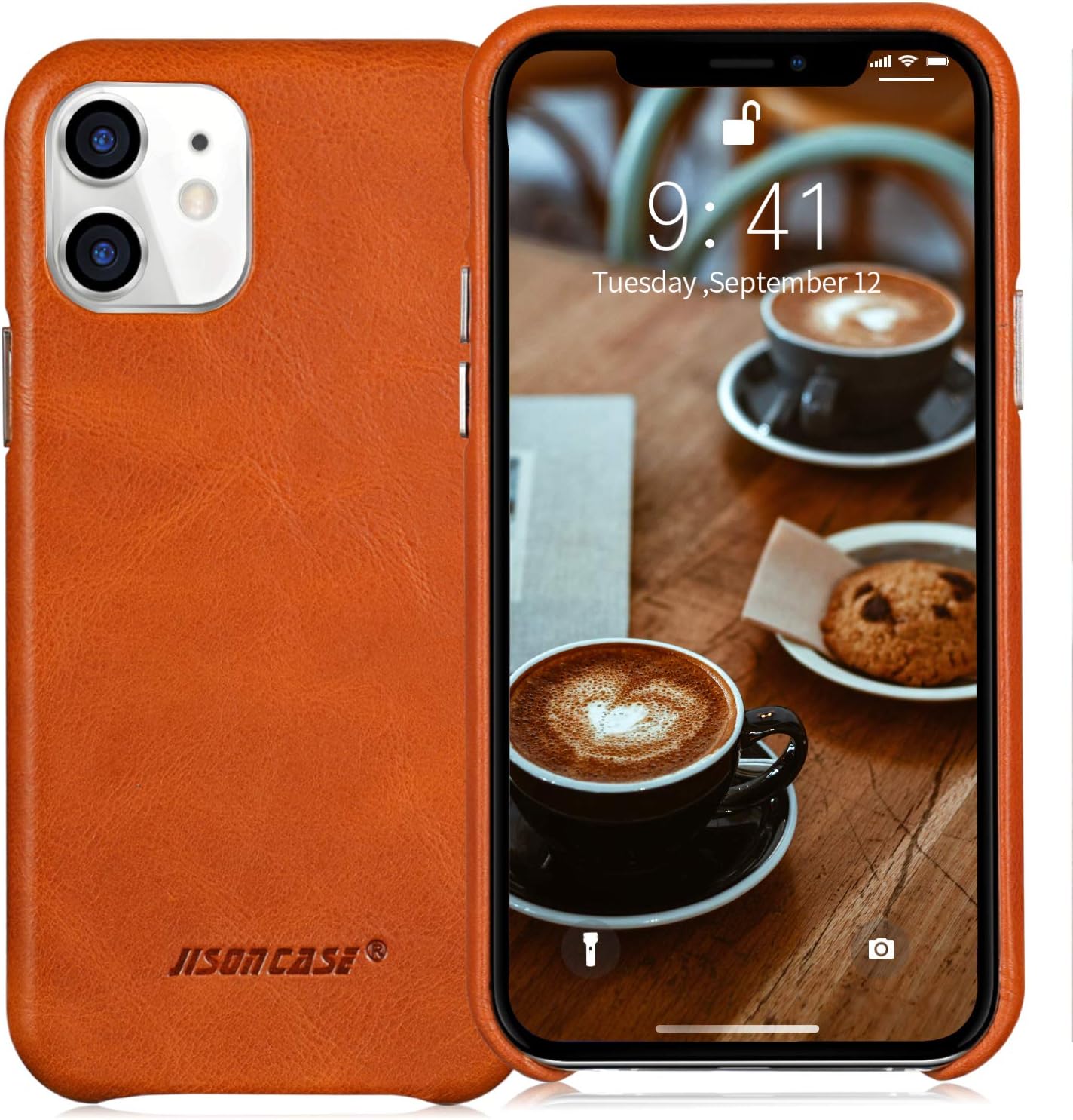 JISONCASE Genuine Leather Case for iPhone 11, Soft iPhone 11 Leather Case-Anti Slip Scratch,Ultra Thin,Shockproof & Wireless Charger Protective Case for Apple iPhone 11,Brown 6.1” (2019)