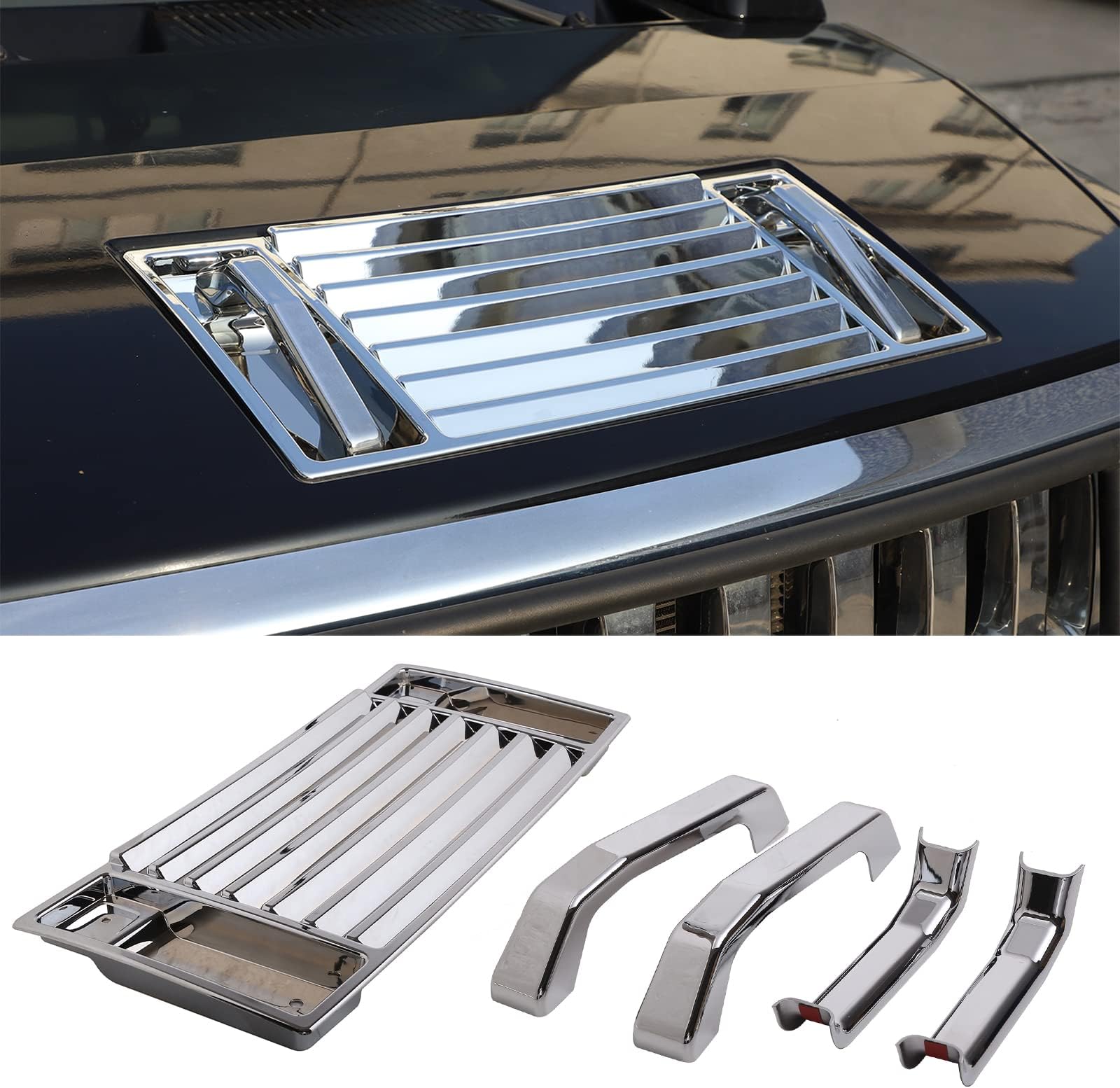 PIUGILH ABS Front Hood Deck Vent Panel Grille Hood Trim Cover Kit for Hummer H2 2003-2009 Accessories, Hood Top Handle Trim Cover Kit (Bright)