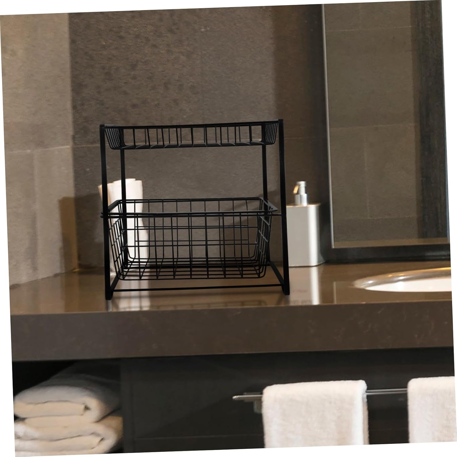 Under Sink Organizer with Pull-out Double Bathroom and Kitchen Cabinet Storage Space-saving Vertical Rack for Cleaning Supplies and Toiletries Easy Access and Simple Installation