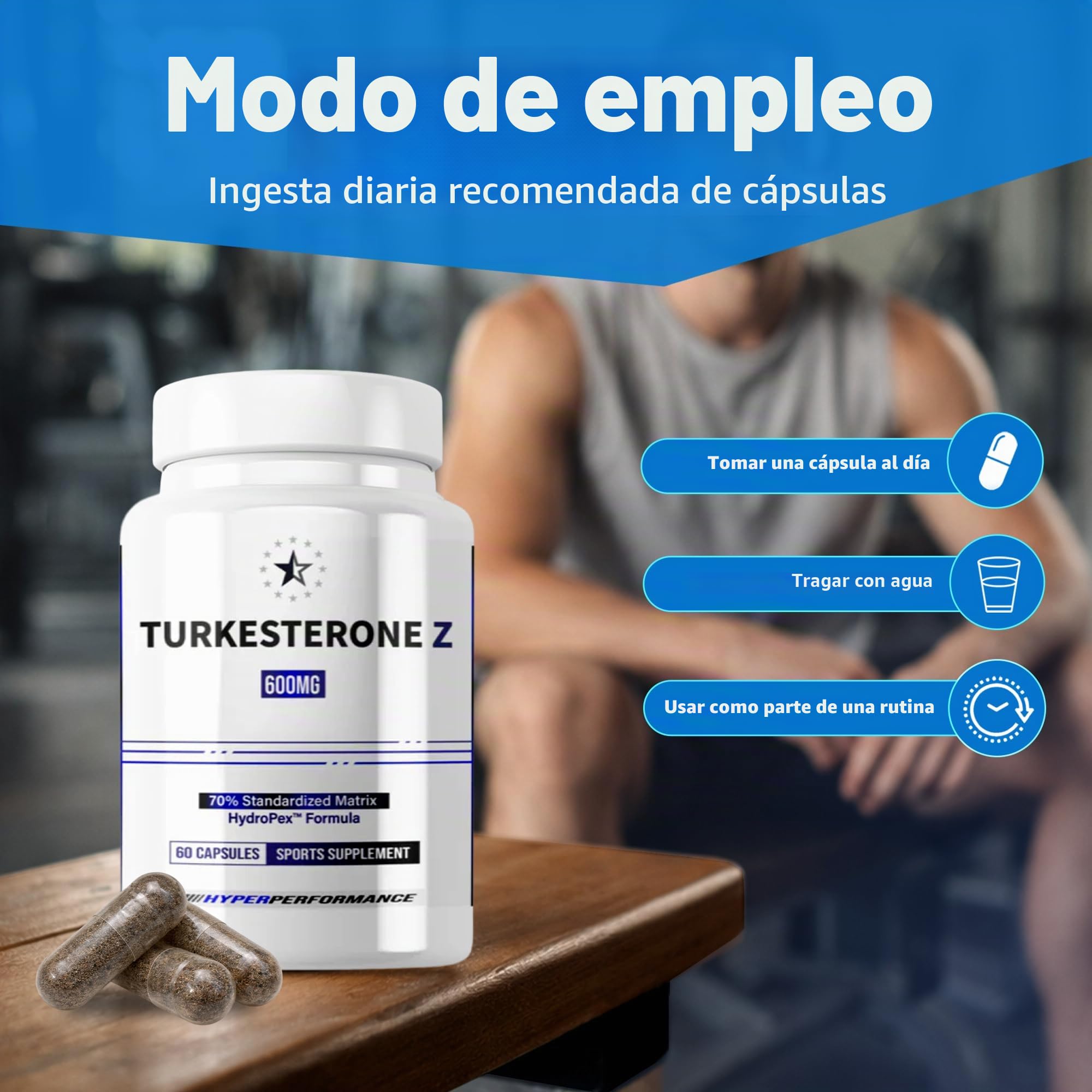 Turkesterone 70% - Supreme con HydroPex - 60 cápsulas veganas (600mg/capsula) - turkesrerona de alta concentracion - extracto de ajuga turkestanica- marca europea Apex