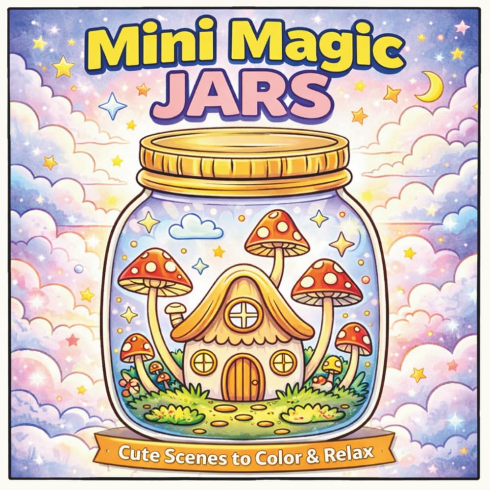 Mini Magic Jars: Cute Fairy Jar Coloring Book for Relaxation and Stress Relief | Whimsical Fantasy Scenes, Cozy Mushroom Houses & Magical Moments for Adults and Teens