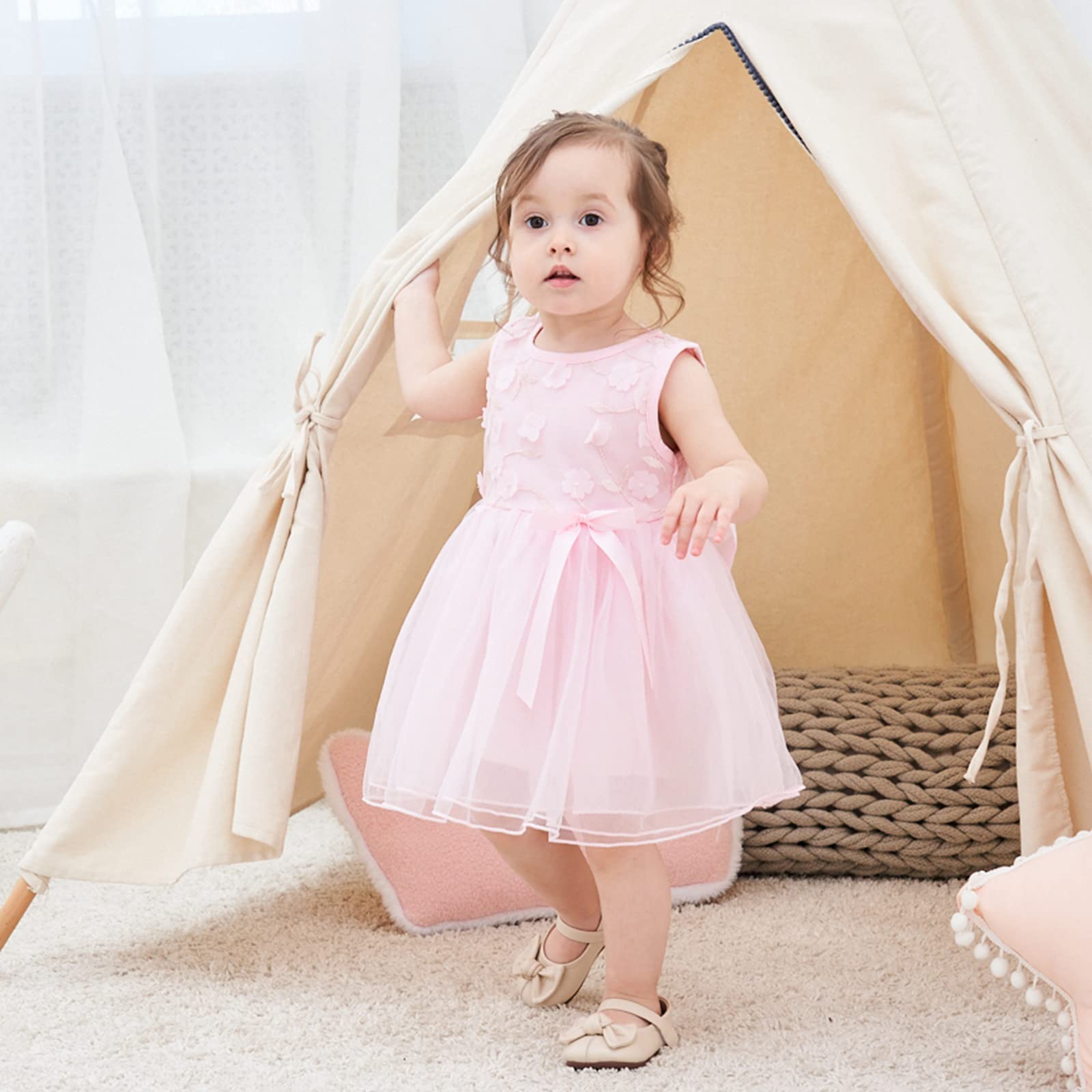 Famuka Baby Mädchen Kleider Baby Taufkleid Brautkleid Hochzeit Geburtstag Taufe Kleider Prinzessin (9 Monate, Rosa)