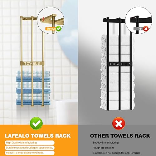 Vista 3 de Toallero montado en la pared, toallero dorado para baño, soporte para toallas de baño, organizador de baño, almacenamiento de toallas de baño, paños