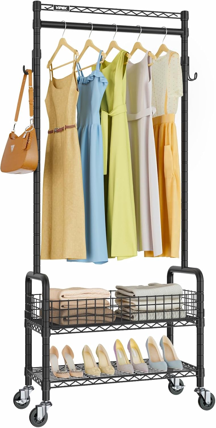VIPEK R1 Rolling Clothes Rack with Removable Basket, Black