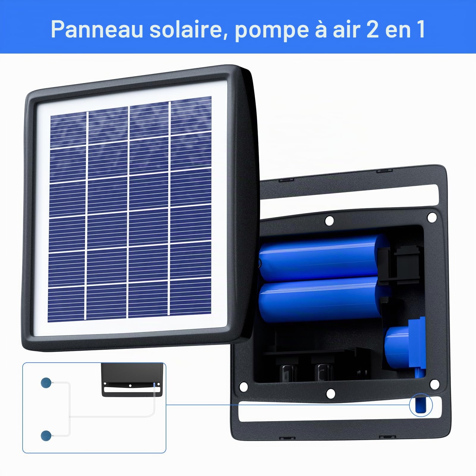 PChero Aérateur de bassin solaire 2200 mAh Pompe à oxygène pour aquarium extérieur jardin hydroponie