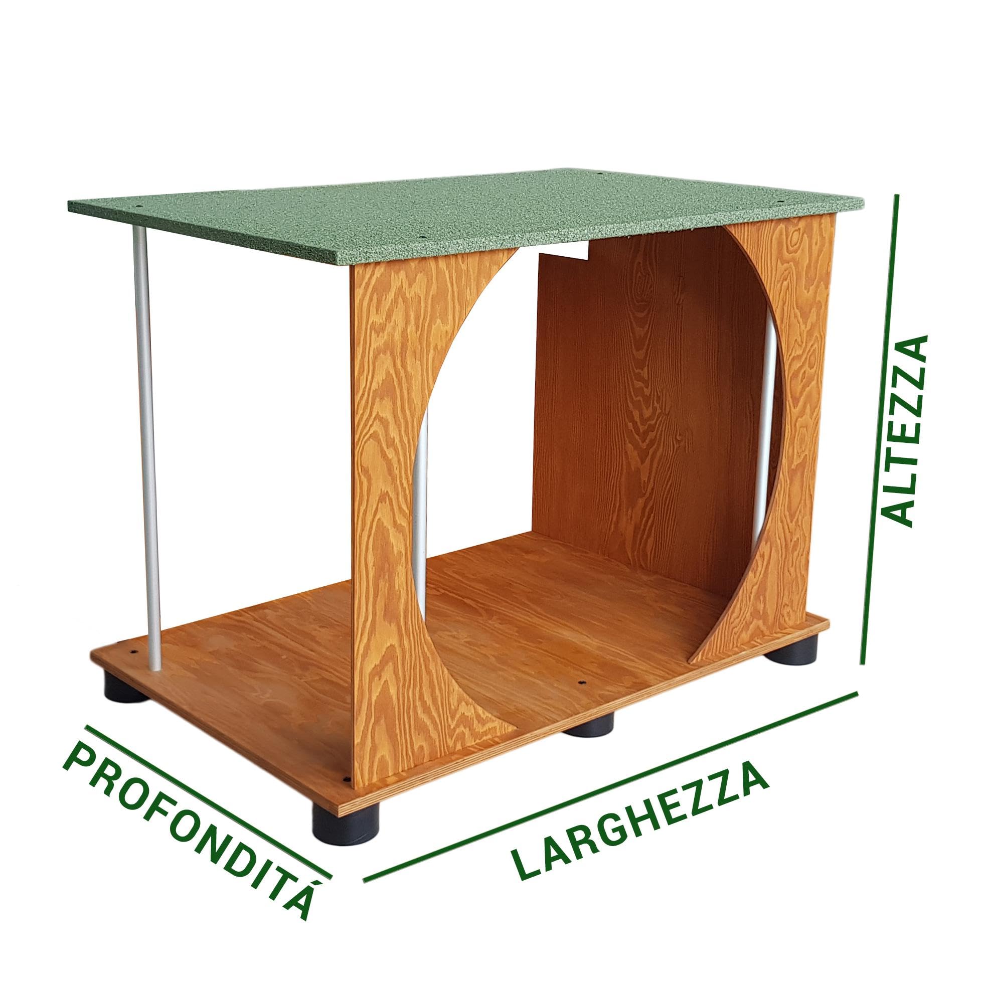 Veranda “UNIVERSALE” coperta per tutte le cucce con lato riparato in legno DD - Larg. 102 x Prof. 67 x Alt. 98