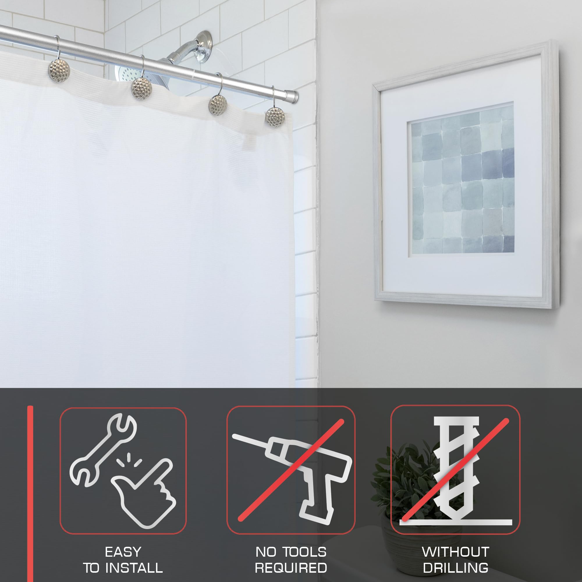 bomoe Tringle Rideau De Douche Extensible Sans Perçage 140-260 cm - Barre de Douche Télescopique Aluminium Antidérapante pour Rideau Douche, Salle de Bain, Baignoire - Vêtements Aluminium Neptun