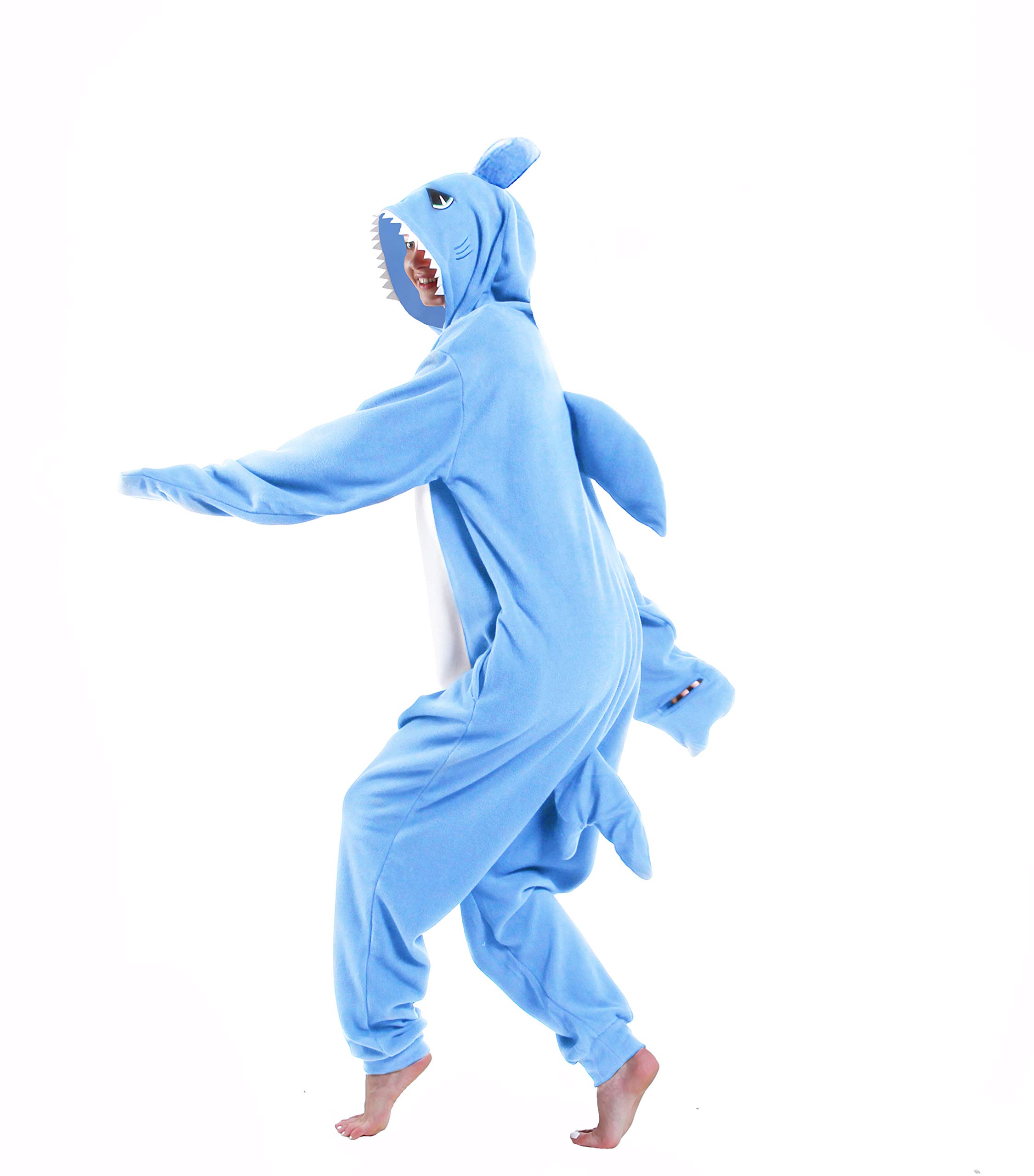 dressfan Animal Shark Onesie Shark Costume Cosplay Costume Christmas Halloween Pajamas for Unisex Adults Teens Kids, Blue, XL(70-74)