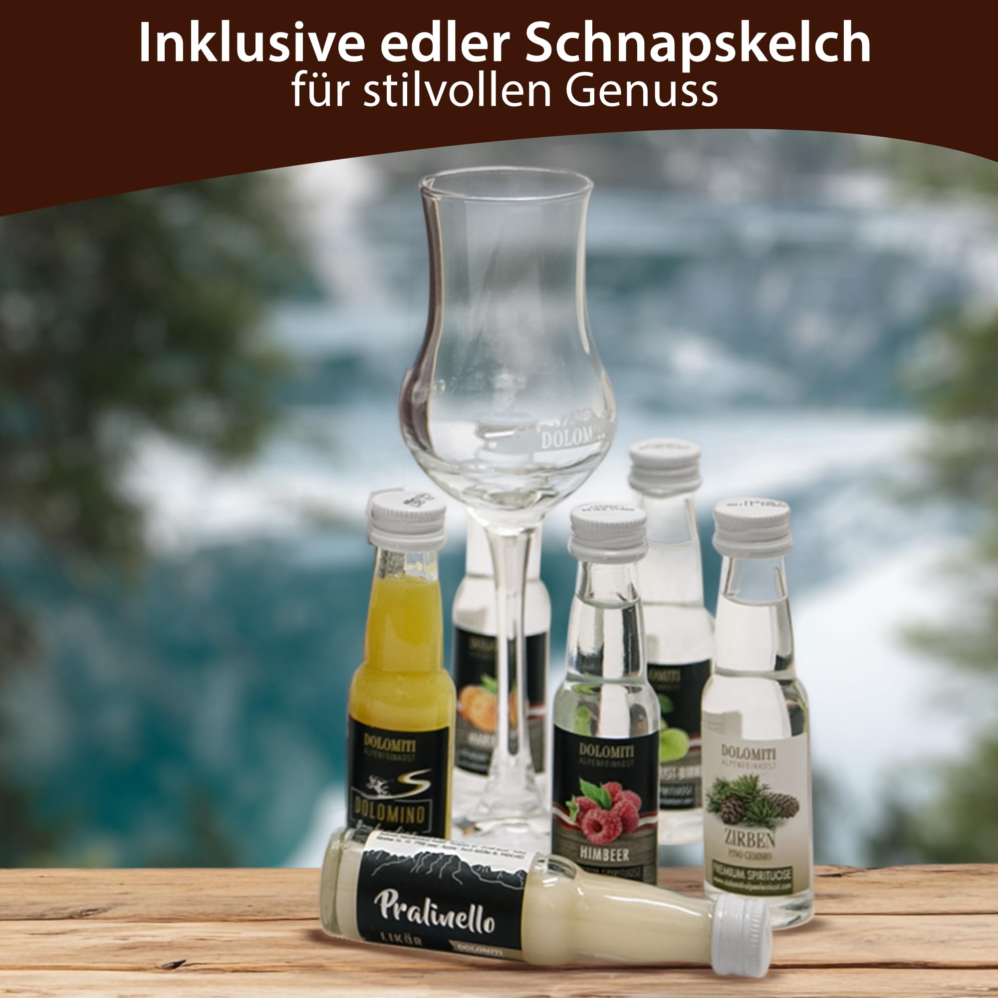 Schnaps- und Likör Adventskalender 2025 von Dolomiti - Geschenk-Idee für Genießer. Gin, Rum, Wodka und Wermut, Edelbrände, Schnäpse und Liköre. Schnaps Adventkalender in festlichem rot.