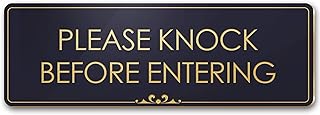 Please Knock Before Entering Sign, Black/Gold, Engraved, 3