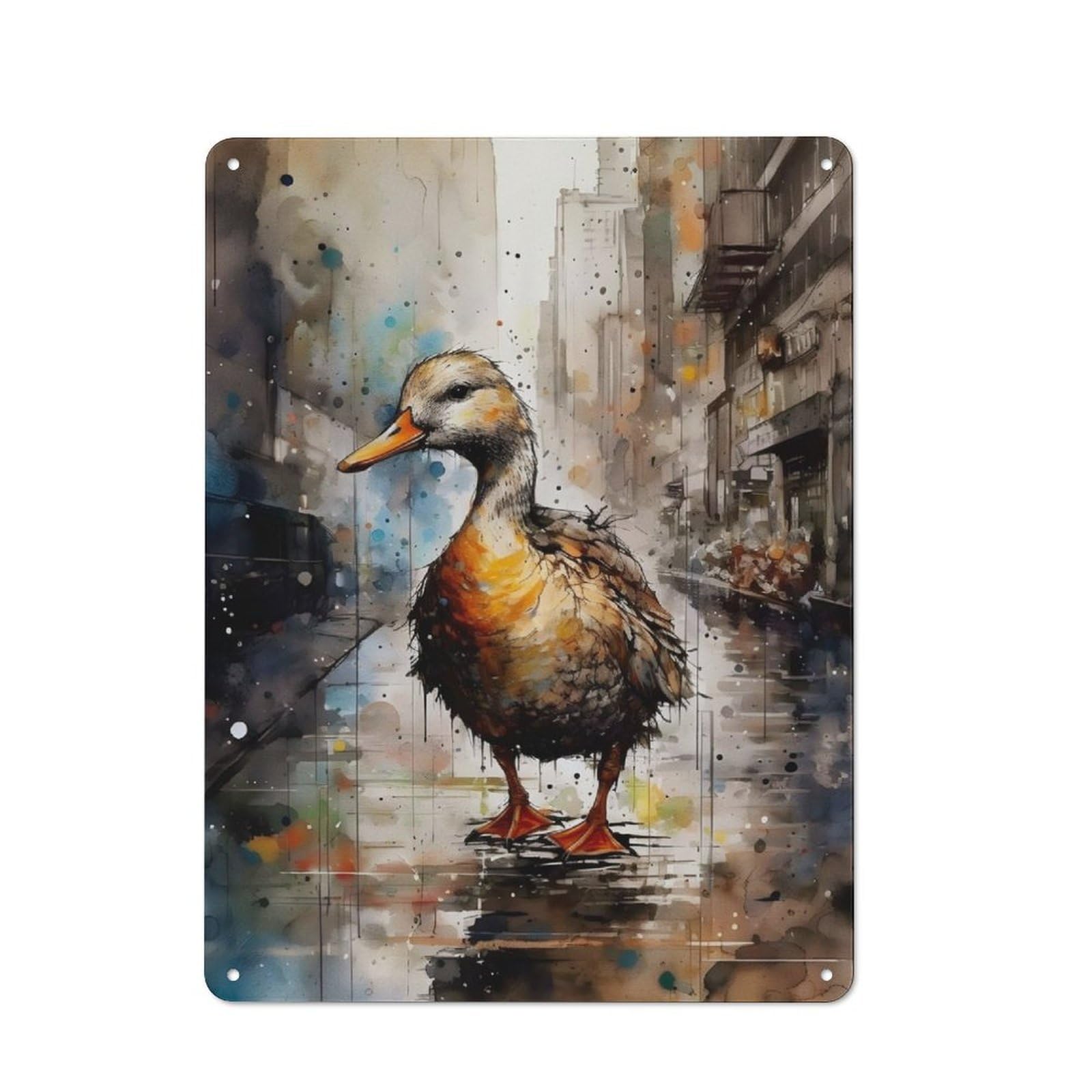 Junmoney Duck In The City Retro Metal Wall Sign 40X30cm With For Home Bar Wall, A Housewarming Gift For Hosts Who Enjoy Retro Interiors