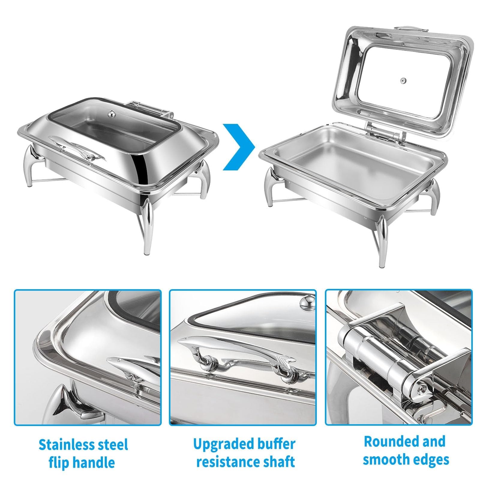 X&Z-XAOY Calientaplatos Redondo De Acero Inoxidable 9L Kit Calientaplatos Buffet con Tapas Y Bandejas Chafing Dishes Buffet Servidor para Restaurante Catering Fiestas Picnics(Rectangle)