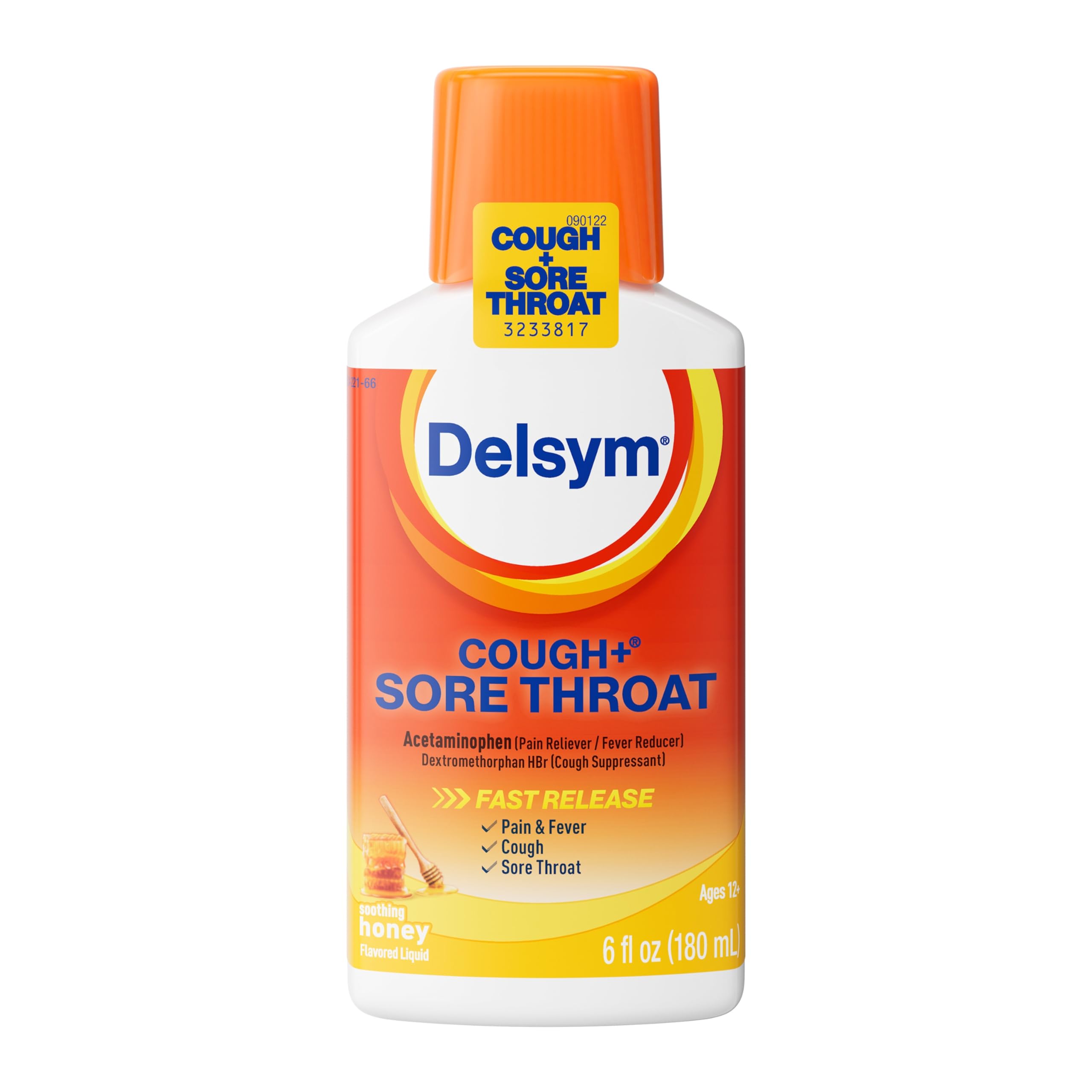 Delsym Adult Liquid Cough Plus Sore Throat, Honey, 6 Fl Oz
