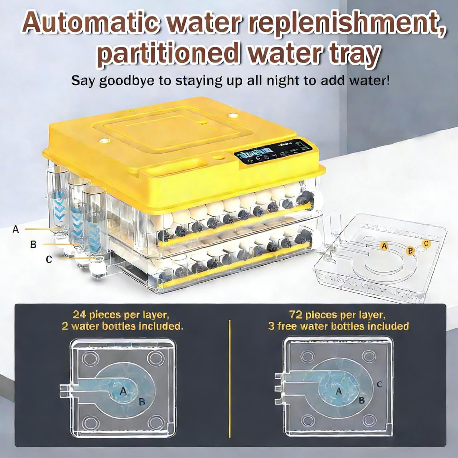 Incubadora Profesional con llenado automático de Agua, Contador de días, ovoscopia y Control climático Completo para máxima tasa de eclosión 48Eggs