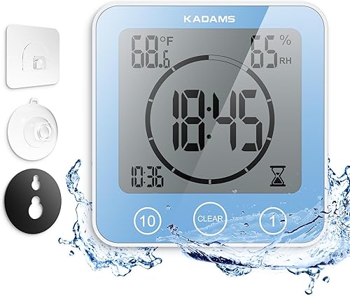 Miniatura 14 de KADAMS - Temporizador digital con alarma, impermeable para pulverización de agua para baño, regadera, cocina, temporizador táctil, visualización