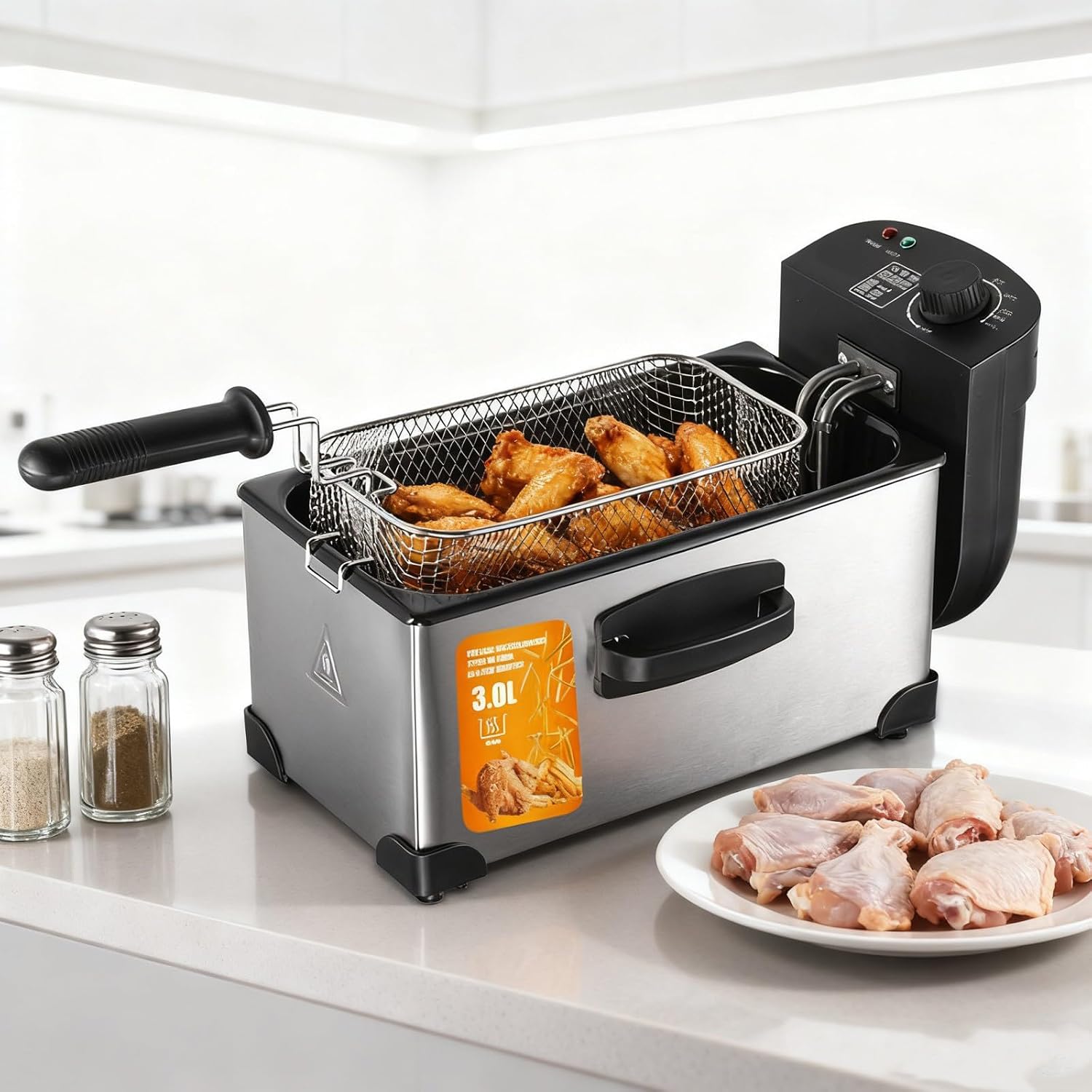 Practical Electric Oil Fryers with Splash Cover and Precise Temperature Control for Kitchen Compact Electric Fryers for Family