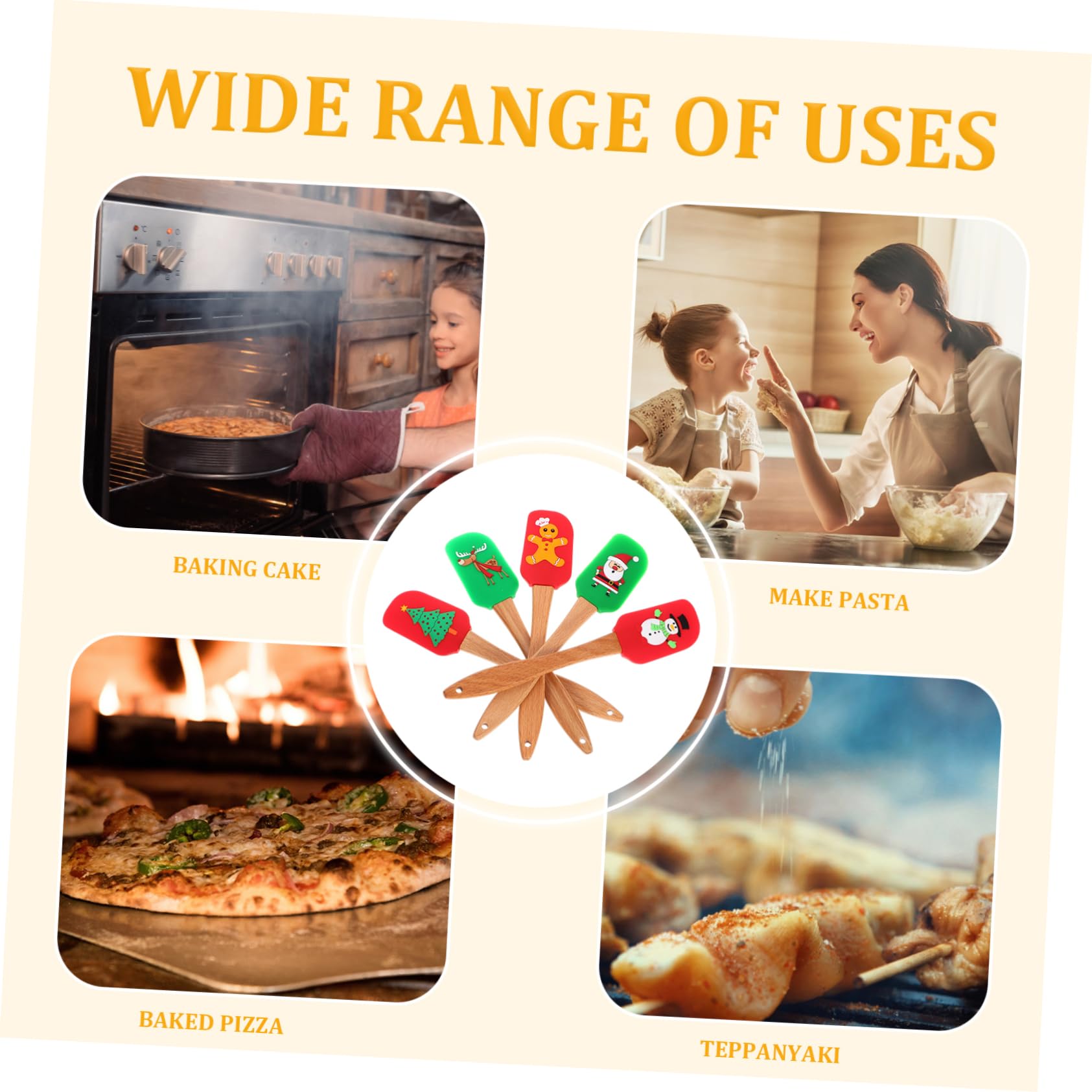 5 Pièces Spatule à Crème Bol De Cuisson Et Spatule De Noël De Noël Rouge s De Conception De Outil De Pâtisserie De Grattoir De Mélange D'arbre De Bois