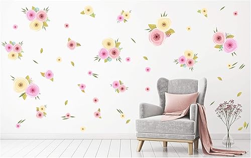 PapaKit - Adhesivo decorativo para pared (72 unidades), diseño de flores de primavera pintado a mano