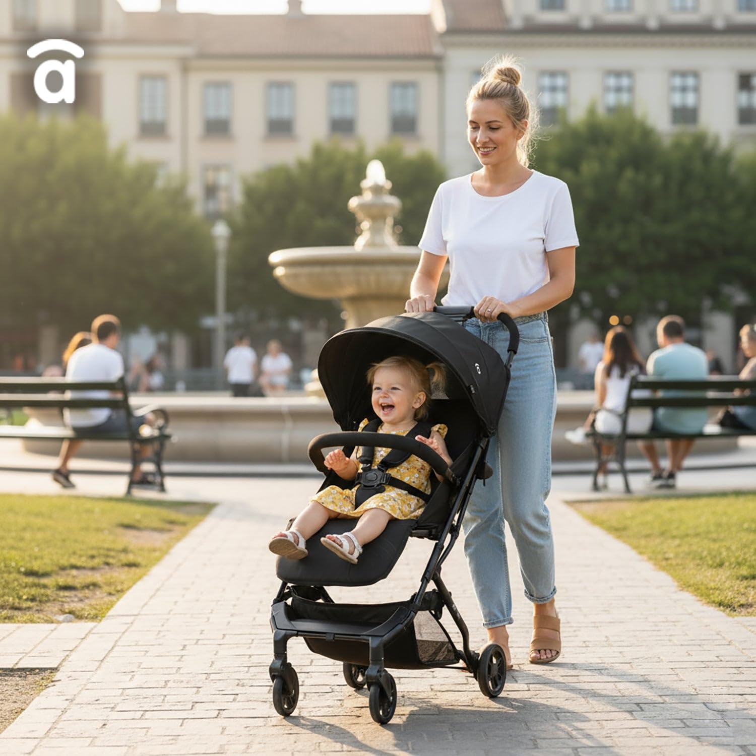 Asalvo TUMBUCTU Poussette ultra légère pour bébé, dossier inclinable, poussette urbaine, harnais 5 points, SPF50+, capote avec fenêtre, maniable, dès la naissance jusqu'à 23 kg, noir