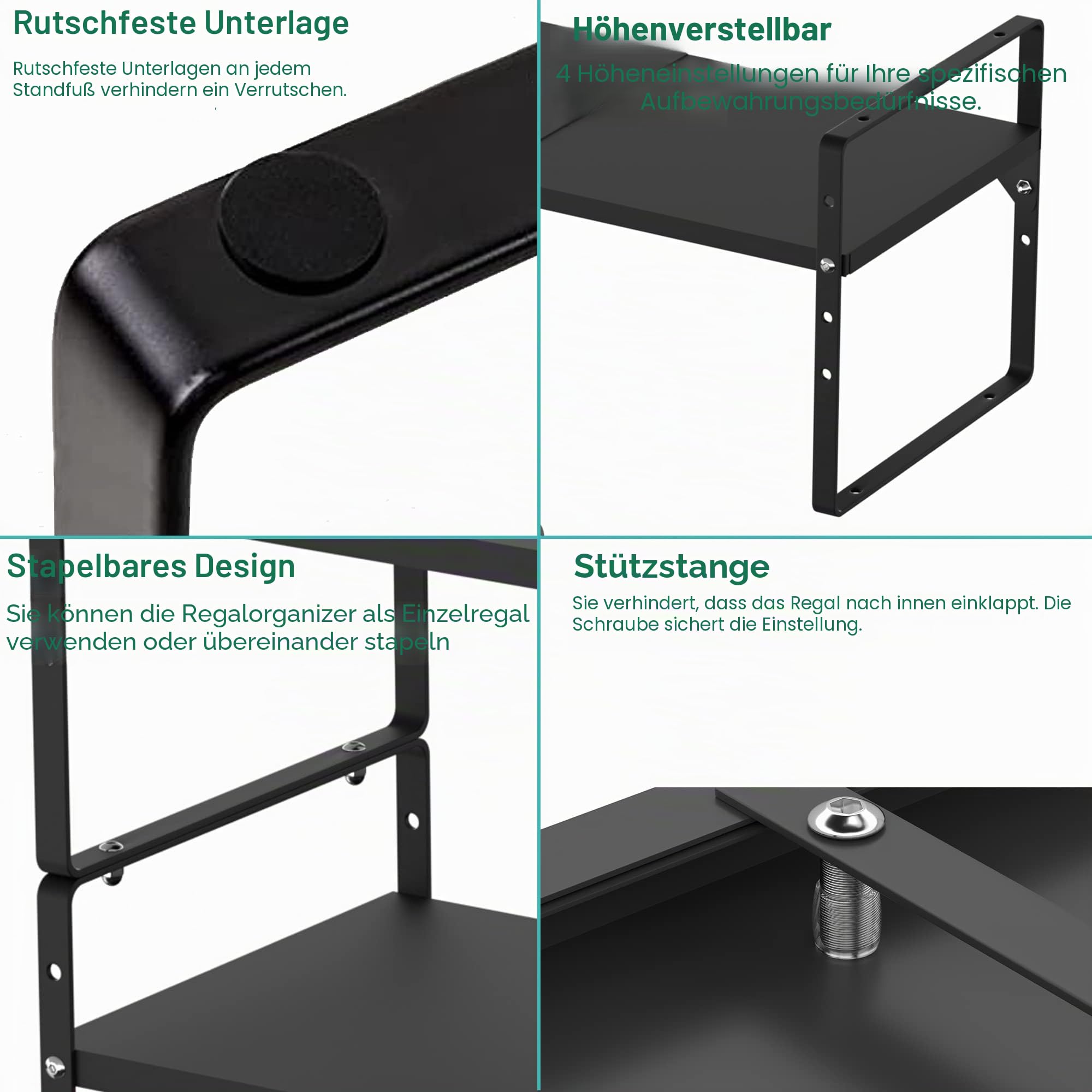 iPEGTOP Robuste Stahlregale, ausziehbar, höhenverstellbar, für Zuhause, Büro, Speisekammer, Küche, Theke, groß, schwarz, 2 Stück