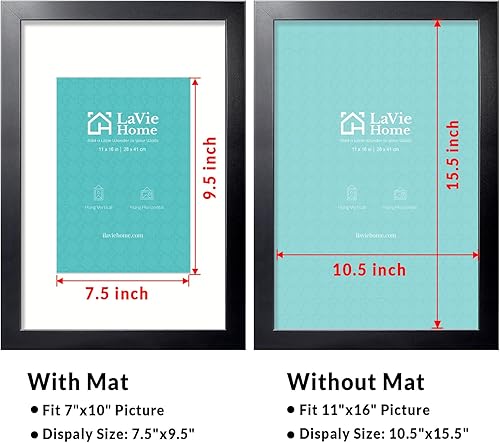 Vista 688 de LaVie Home - Portarretratos de 18 x 24 pulgadas, fotos de 16 x 20 pulgadas con paspartú, de 18 x 24 pulgadas sin paspartú, plexiglás pulido, Negro