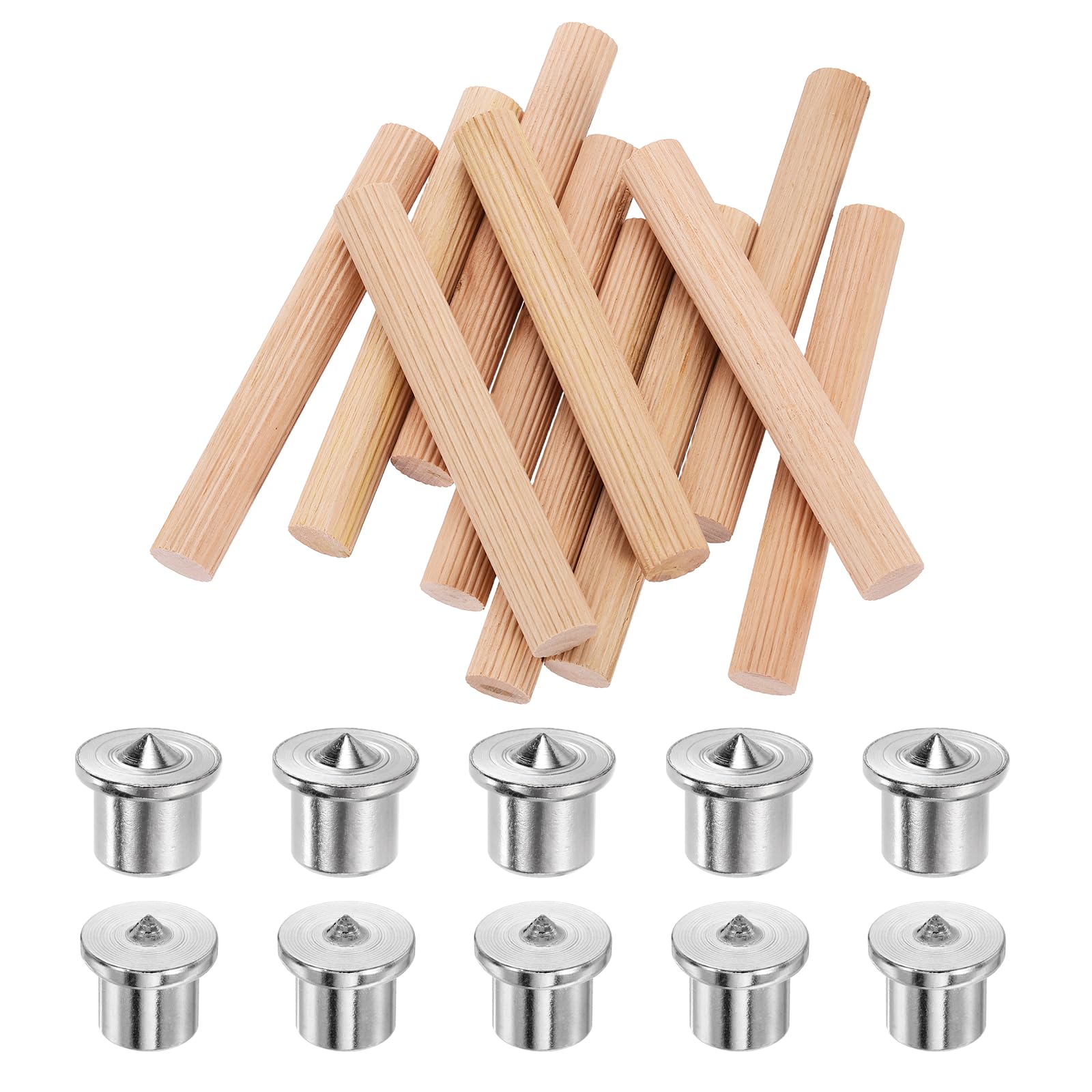 sourcing map 120Pcs Wood Dowel Pins, 12 x 90 mm Wooden Dowel Rods Straight Grooved Pins with 10Pcs Solid Hollow Dowels Tenon Center Transfer Plugs for Furniture Woodworking DIY Project