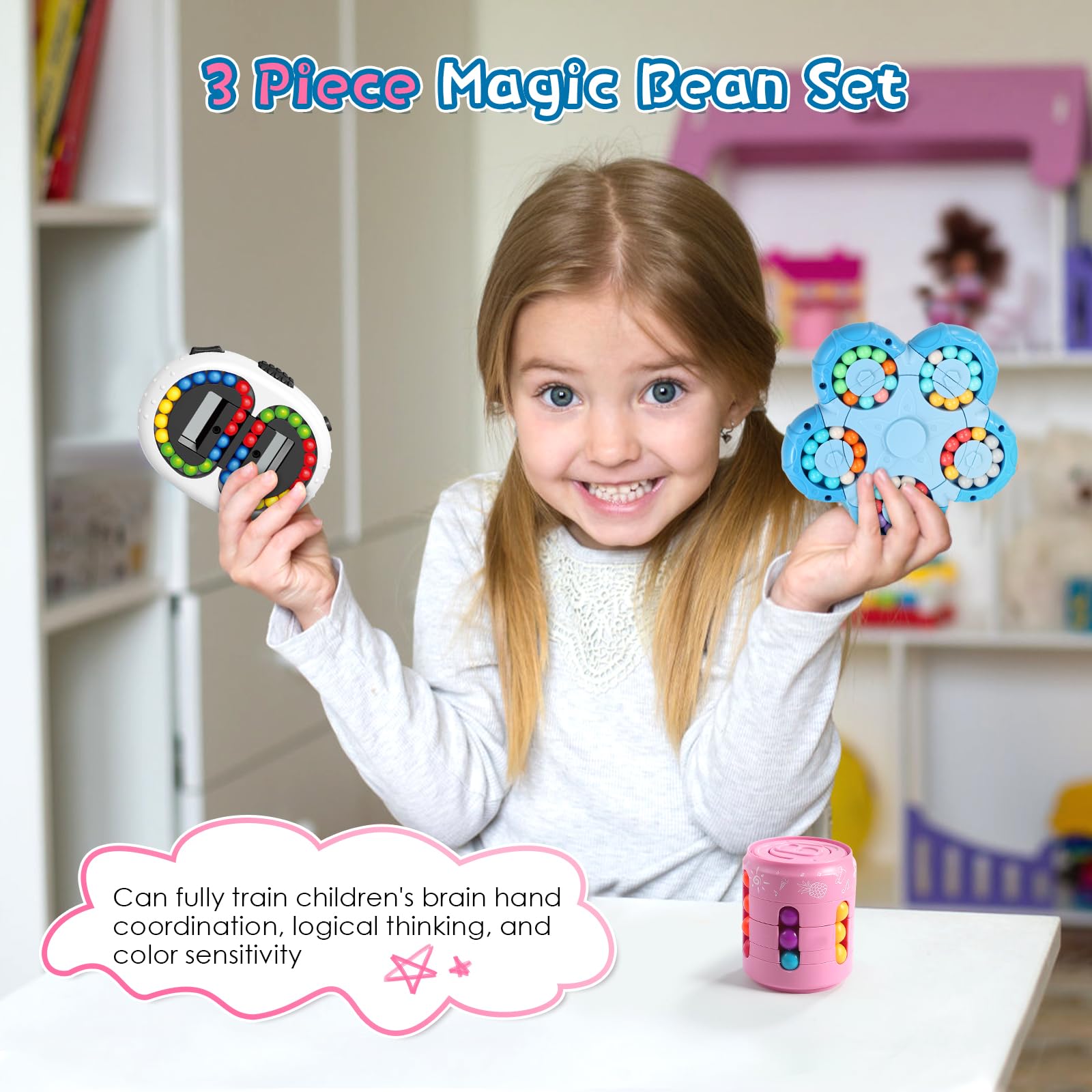 3 unidades Magic Beans, Rotating Fingerwürfel Puzzle Juguetes, IQ Cube Toy Stress Relieve Toys para niños, adolescentes y adultos