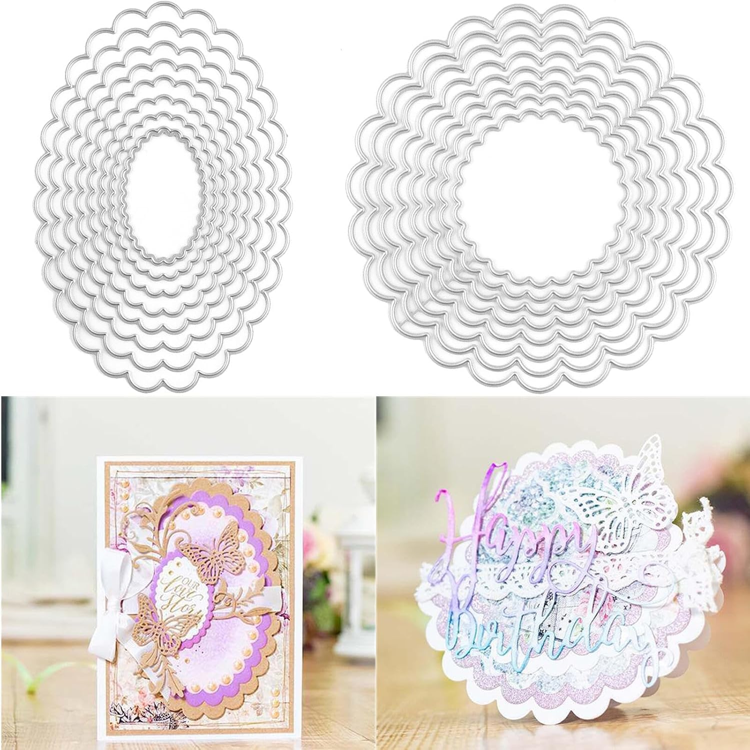 Scalloped Edge Cutting Dies for DIY Scrapbooking Oval Metal Cutting Dies for Card Making Paper Crafts Christmas Halloween Christmas Metal Cutting Dies Stencil